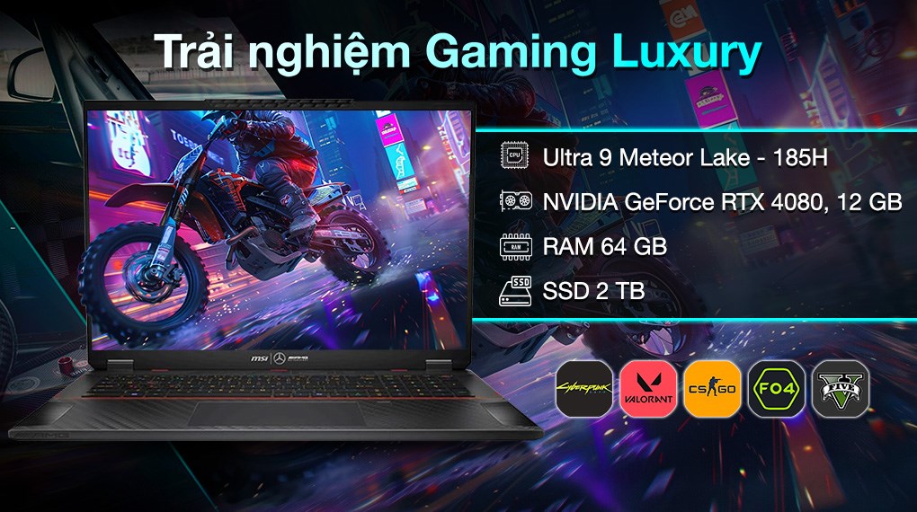 Laptop MSI Gaming Stealth 18 Mercedes AMG A1VHG Ultra 9 185H/64GB/2TB/12GB RTX4080/Win11 (080VN)