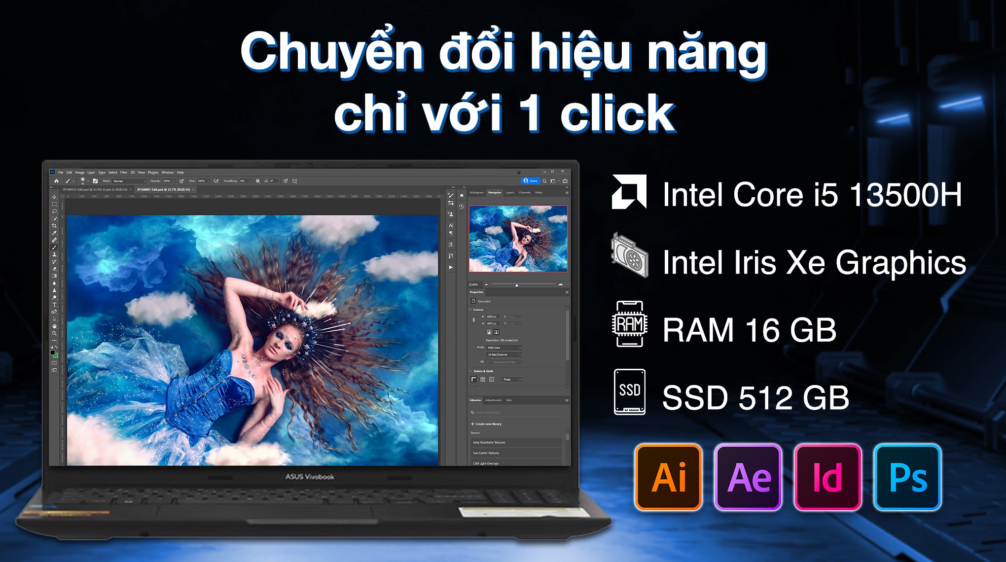 Laptop Asus Vivobook 15 OLED A1505VA - MA467W (i5 13500H, 16GB, 512GB, 2.8K OLED 120Hz, Win11)