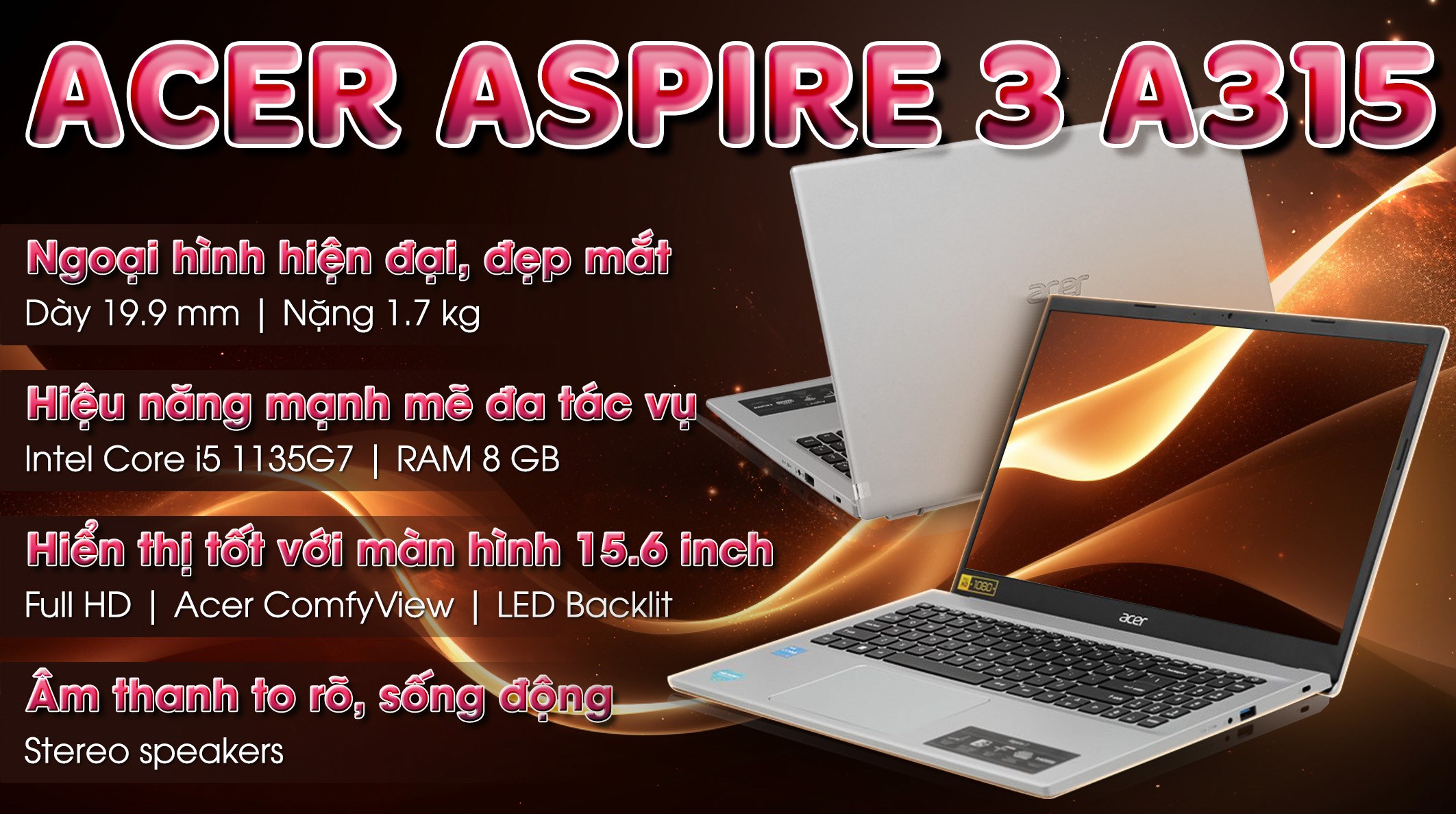 Laptop Acer Aspire 3 A315 58 529V i5 1135G7/8GB/256GB/Win11 (NX.ADDSV.00N)