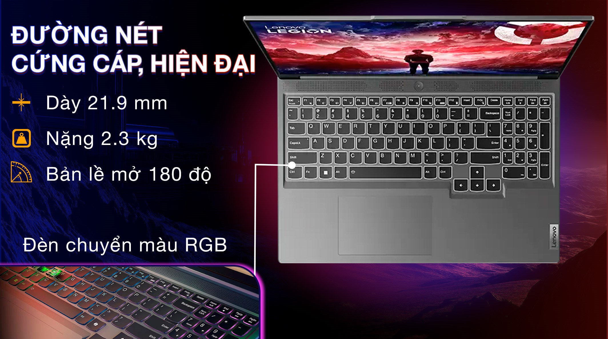 Laptop Lenovo Gaming Legion Slim 5 16AHP9 R7 8845HS/32GB/1TB/8GB RTX4060/165Hz/Win11 (83DH003BVN)