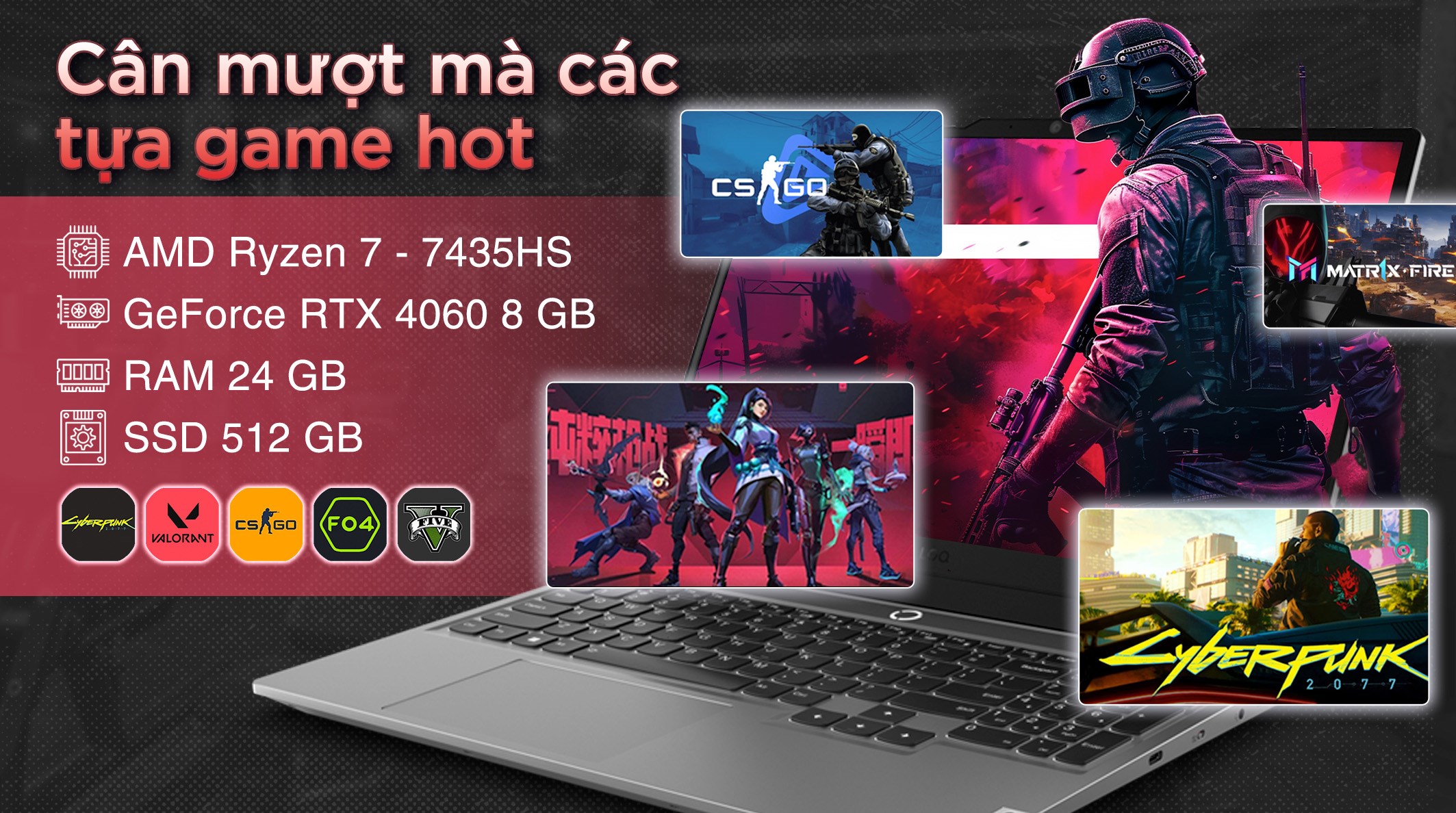 Laptop Lenovo Gaming LOQ 15ARP9 R7 7435HS/24GB/512GB/8GB RTX4060/144Hz/Win11 (83JC003YVN)