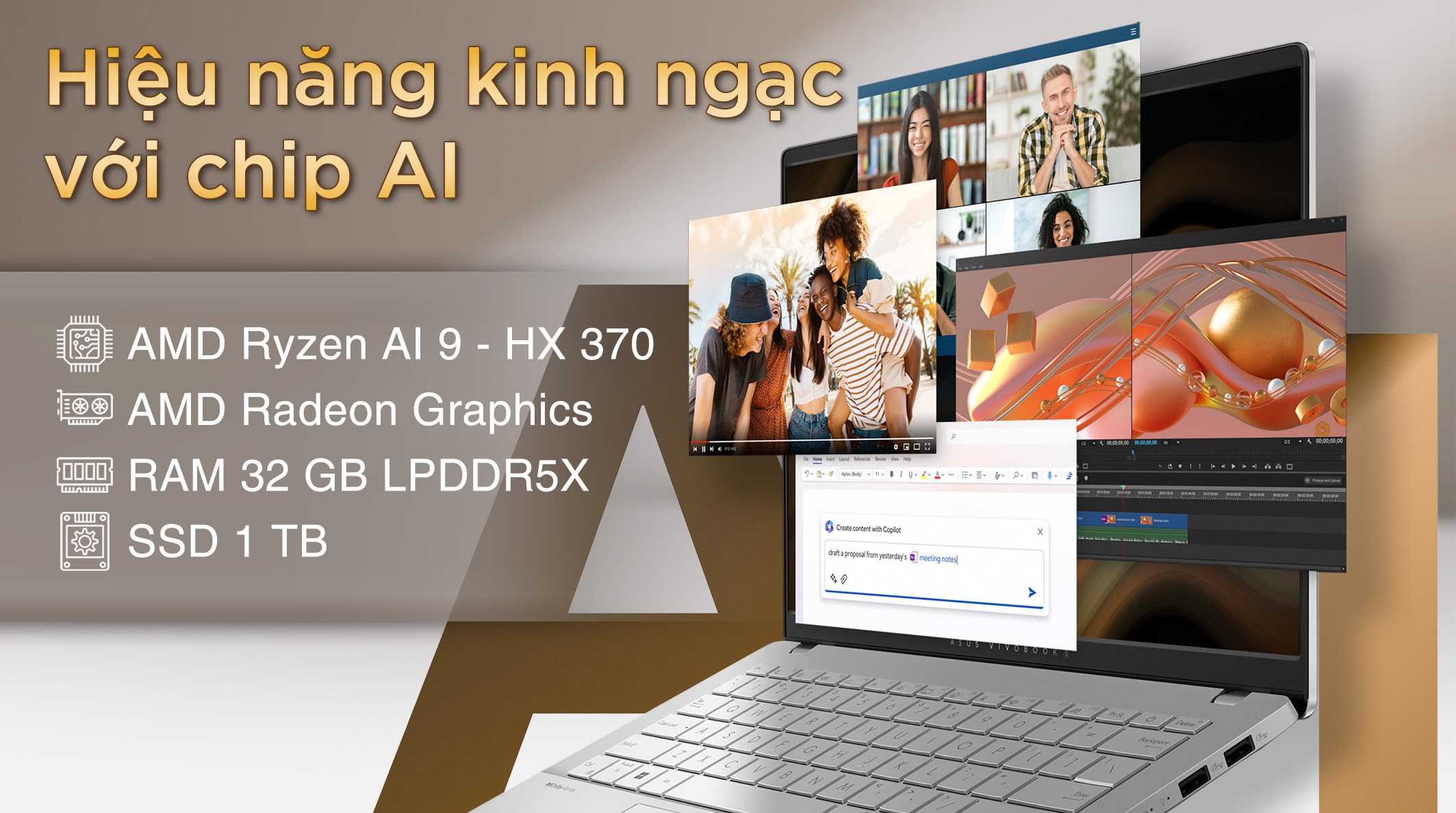 Laptop Asus Vivobook S 14 OLED M5406WA R9 AI HX 370/32GB/1TB/120Hz/Office365/Win11 (PP071WS)