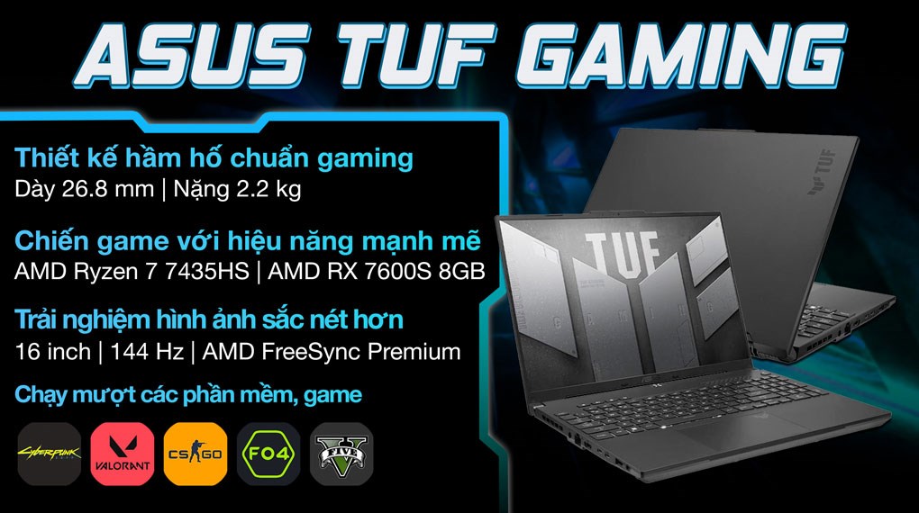 Laptop Asus TUF Gaming A16 FA617NSR R7 7435HS/16GB/512GB/8GB RX7600S/144Hz/Win11 (RL100W)