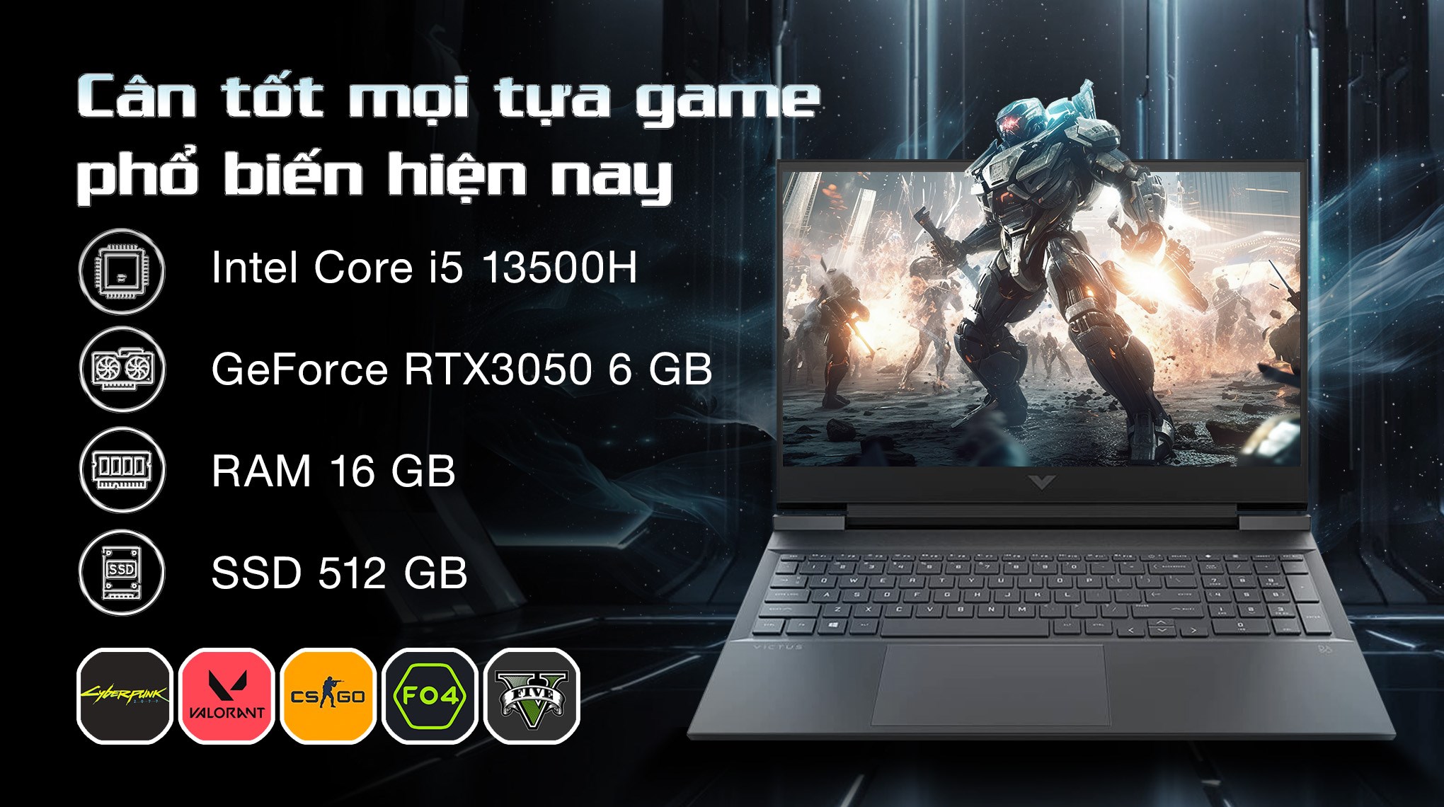 Laptop HP Gaming VICTUS 16 r0283TX - AD9T3PA (i5 13500H, 16GB, 512GB, RTX 3050 6GB, Full HD 144Hz, Win11)