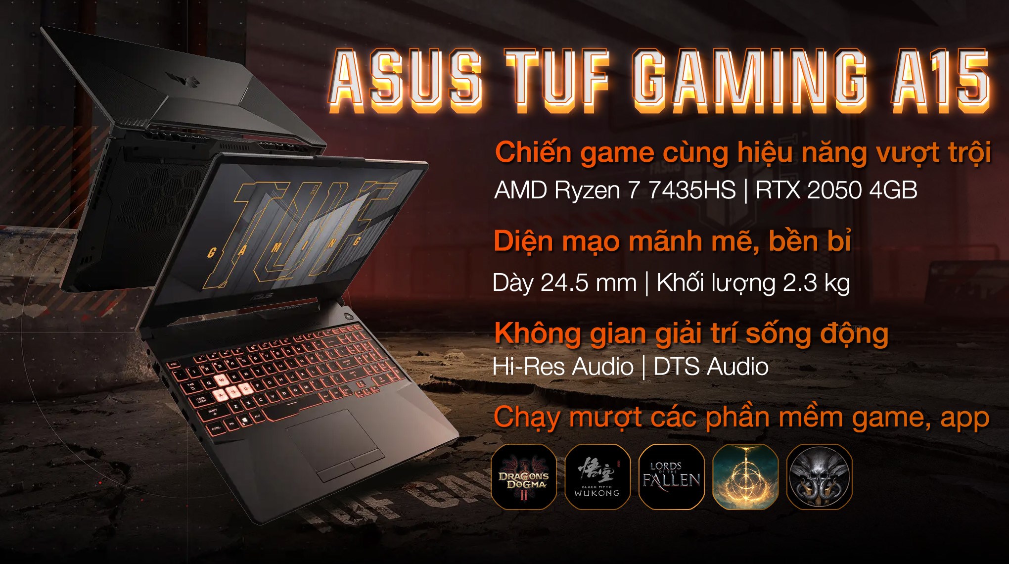 Laptop Asus TUF Gaming A15 FA506NFR R7 7435HS/16GB/512GB/4GB RTX2050/144Hz/Win11 (HN113W)