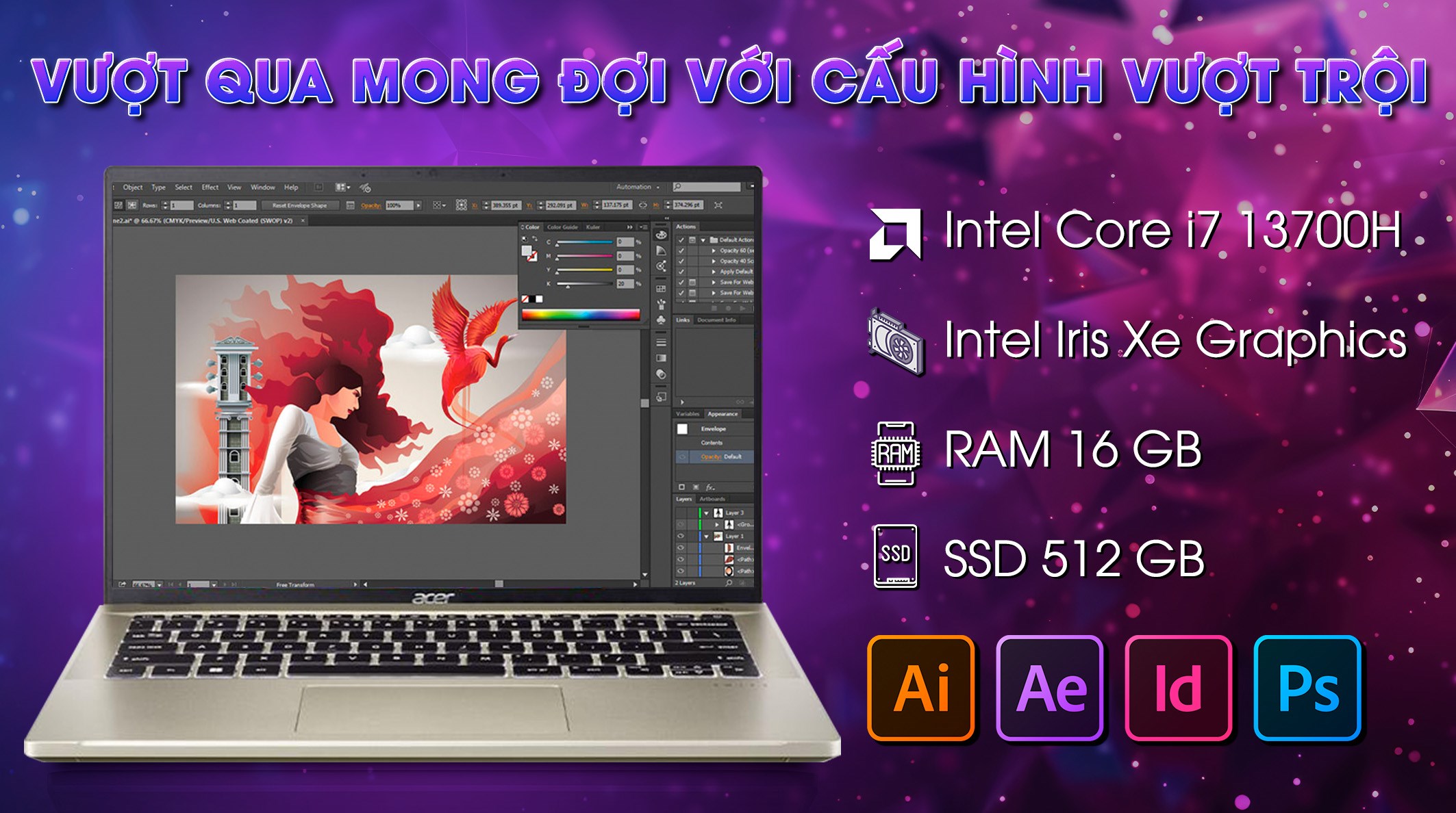 Laptop Acer Swift Go SFG14 71 74CP i7 13700H/16GB/512GB/OfficeHS/Win11 (NX.KPZSV.004)