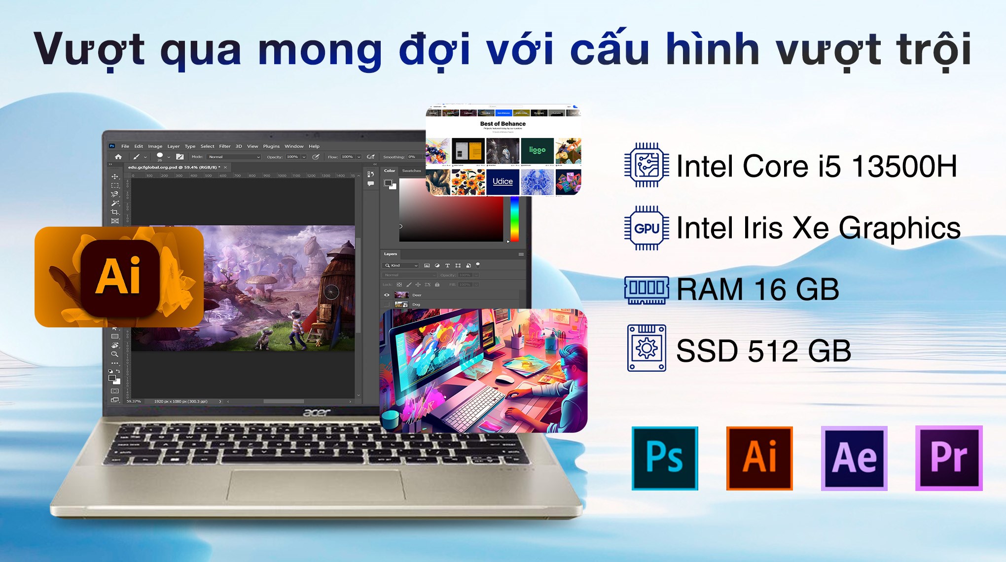 Laptop Acer Swift Go SFG14 71 513F i5 13500H/16GB/512GB/OfficeHS/Win11 (NX.KPZSV.003)