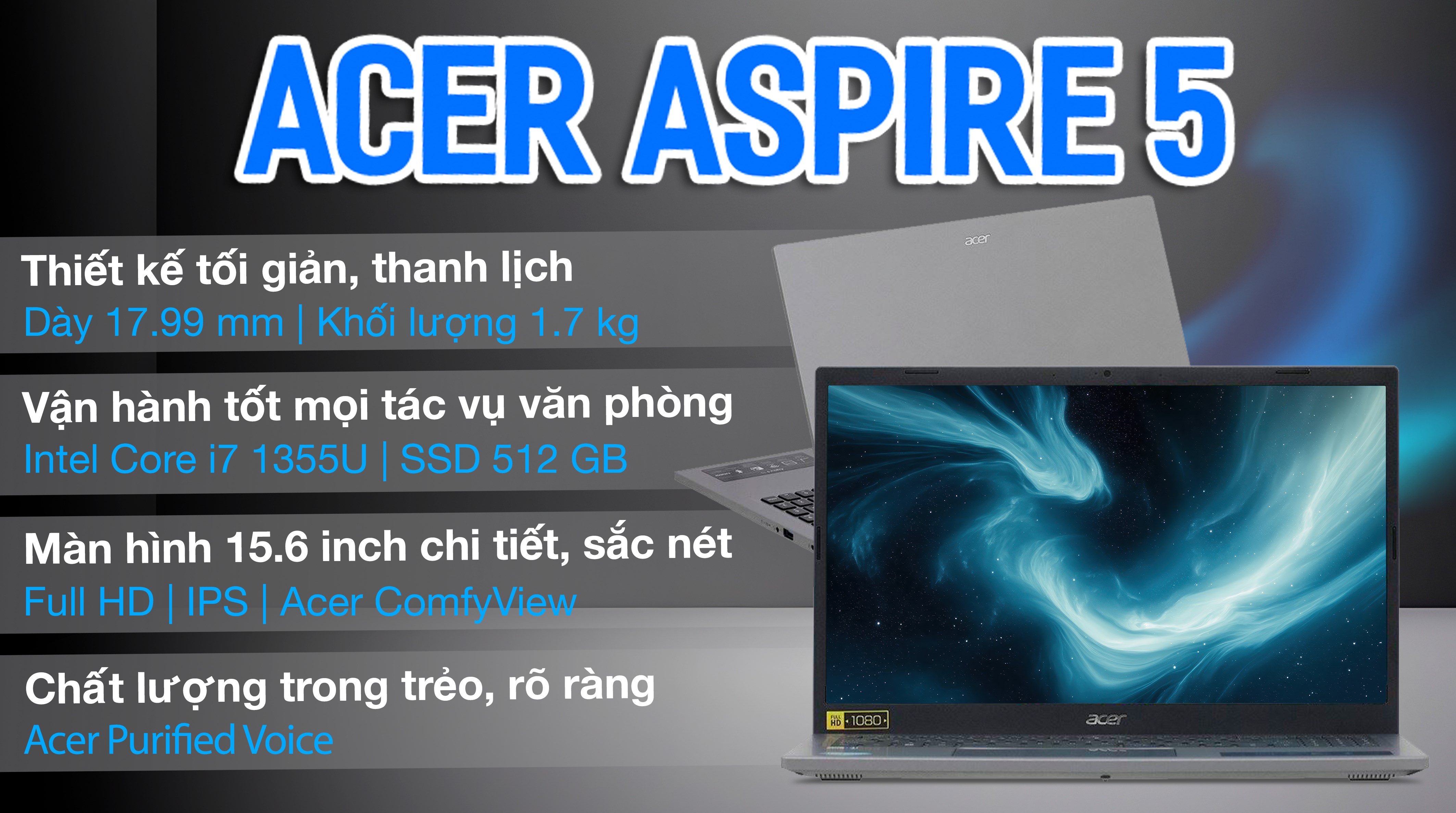 Laptop Acer Aspire 5 A515 58P 774R i7 1355U (NX.KHJSV.005) - Chính