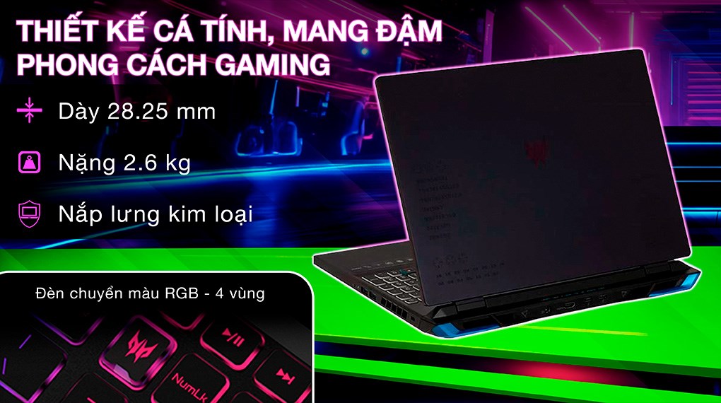 Laptop Acer Predator Helios Neo PHN16 71 53M7 i5 13500HX (NH.QLUSV.005) - Thiết kế, khối lượng