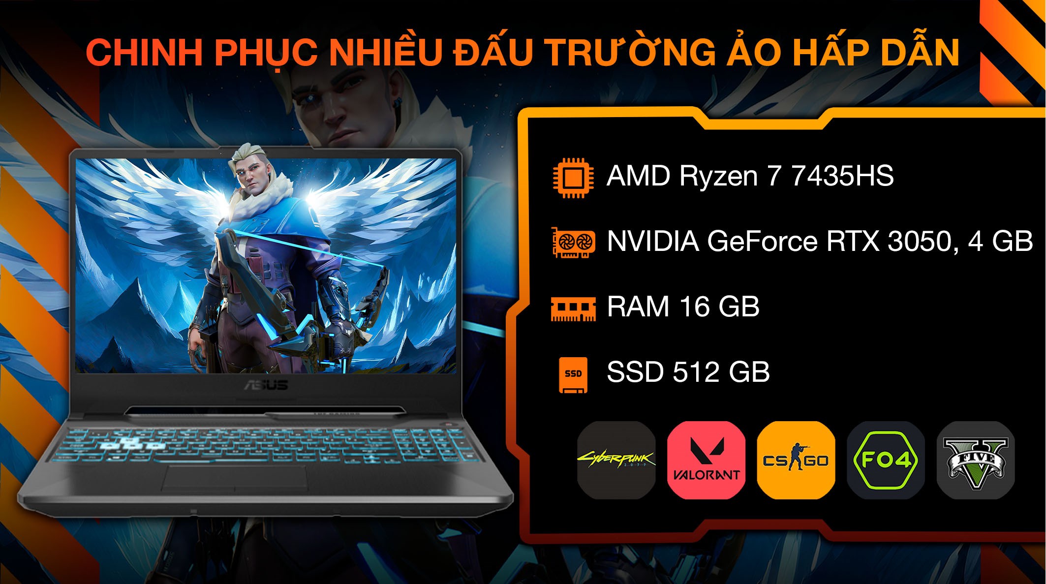 Laptop Asus TUF Gaming A15 FA506NCR - HN097W (R7 7435HS, 16GB, 512GB, RTX 3050 4GB, Full HD 144Hz, Win11)