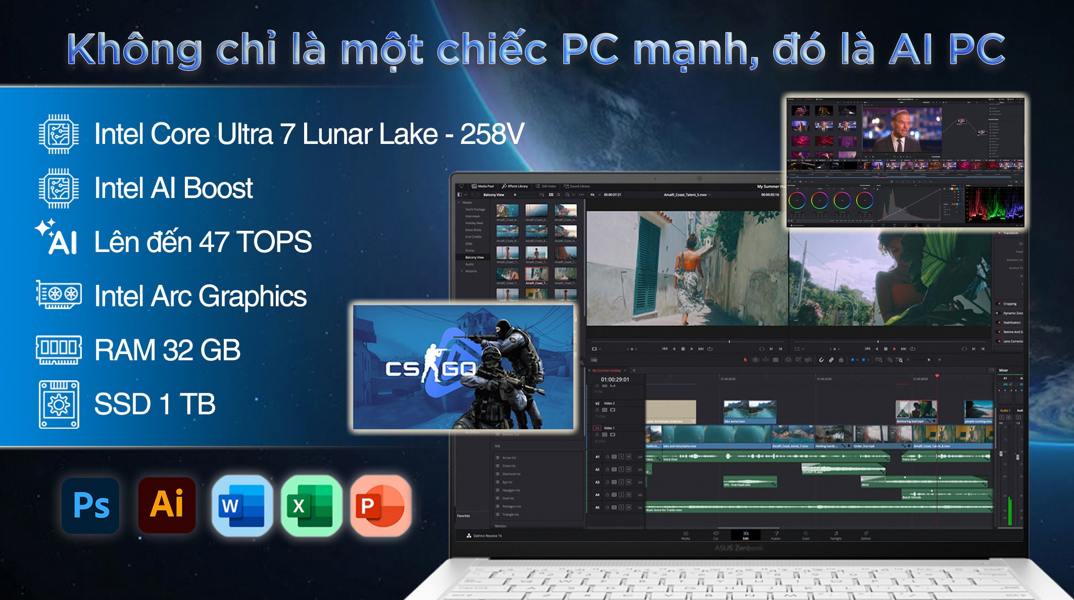 Laptop Asus Zenbook S 14 UX5406SA - PV140WS (Ultra 7 258V, 32GB, 1TB, 2.8K OLED 120Hz, OfficeHS, Win11)