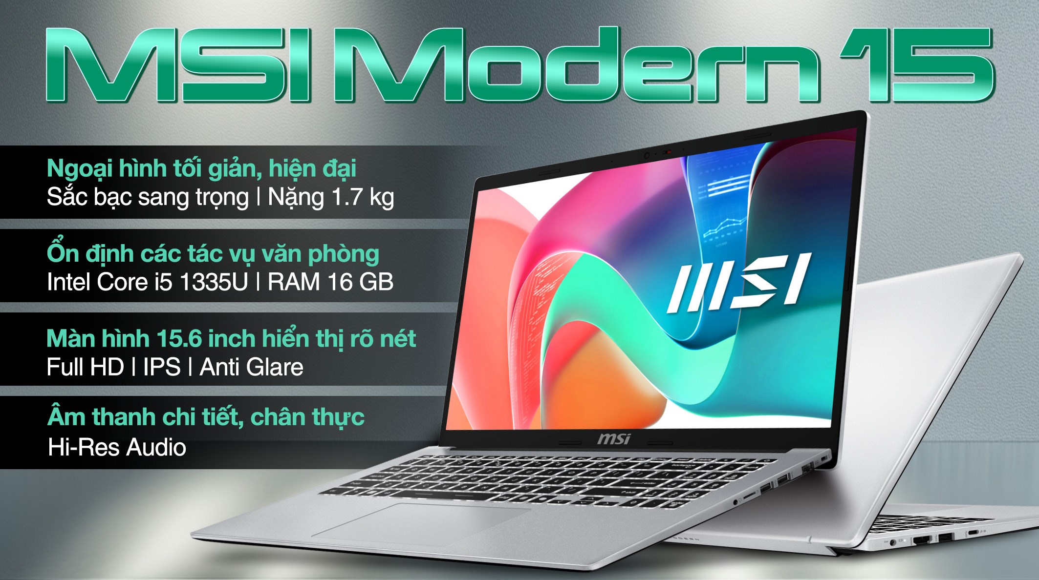 Laptop MSI Modern 15 F13MG - 082VN (i5 1335U, 16GB, 512GB, Full HD, Win11)