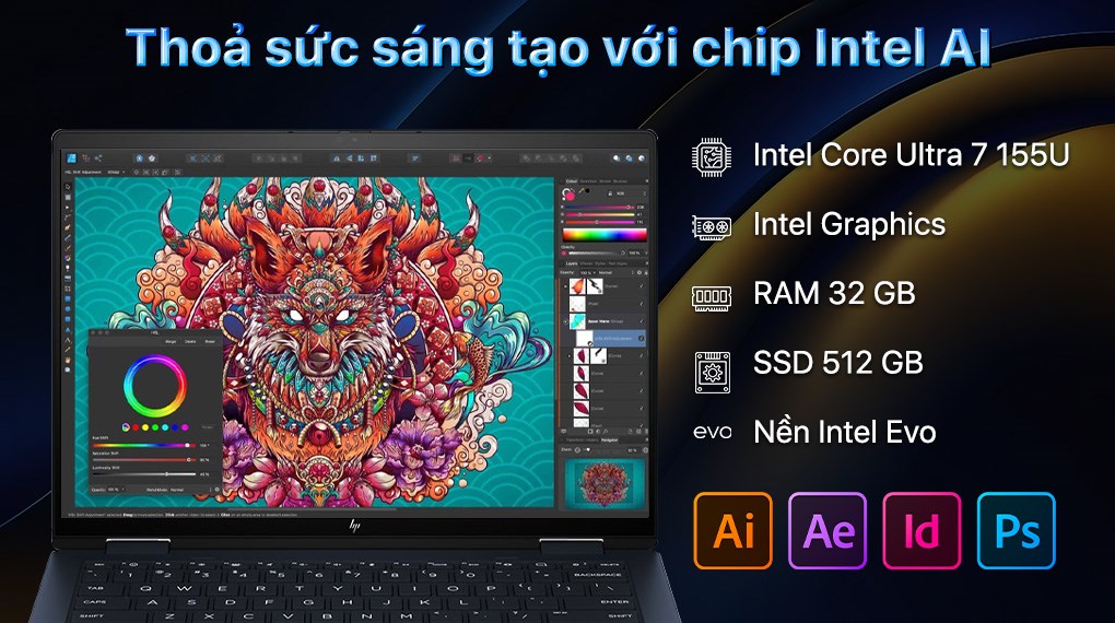 Laptop HP Envy X360 14 fc0153TU - AY8V4PA (Ultra 7 155U, 32GB, 512GB, 2.8K OLED, Cảm ứng, Win11)