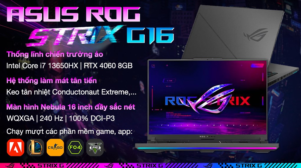 Laptop Asus Gaming ROG Strix G16 G614JV - N4156W (i7 13650HX, 16GB, 512GB, RTX 4060 8GB, WQXGA 240Hz, Win11)