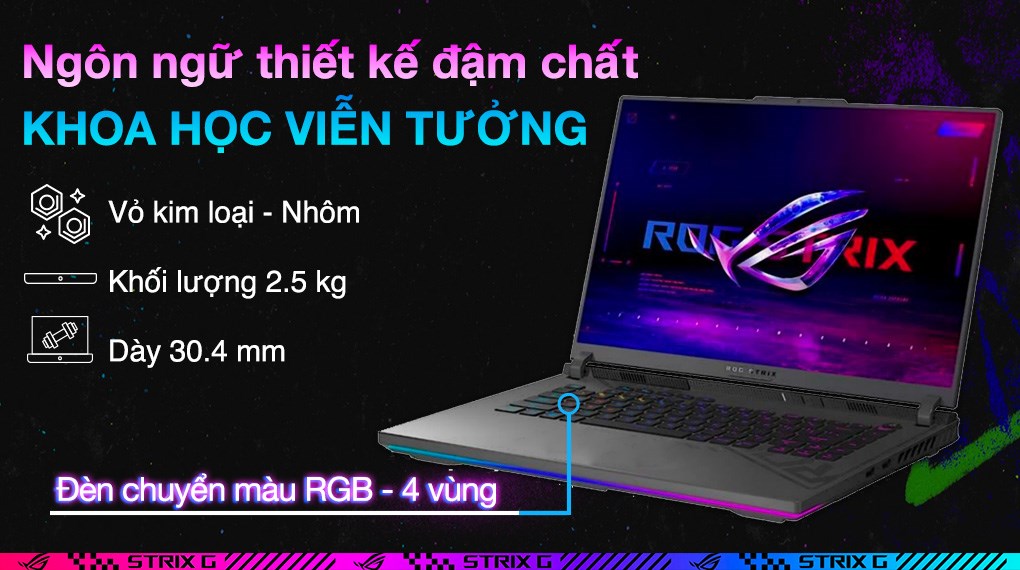 Laptop Asus Gaming ROG Strix G16 G614JV - N4156W (i7 13650HX, 16GB, 512GB, RTX 4060 8GB, WQXGA 240Hz, Win11)