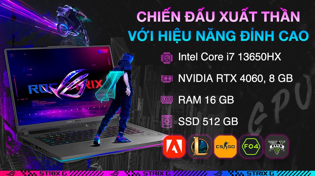 Laptop Asus Gaming ROG Strix G16 G614JV - N4156W (i7 13650HX, 16GB, 512GB, RTX 4060 8GB, WQXGA 240Hz, Win11)