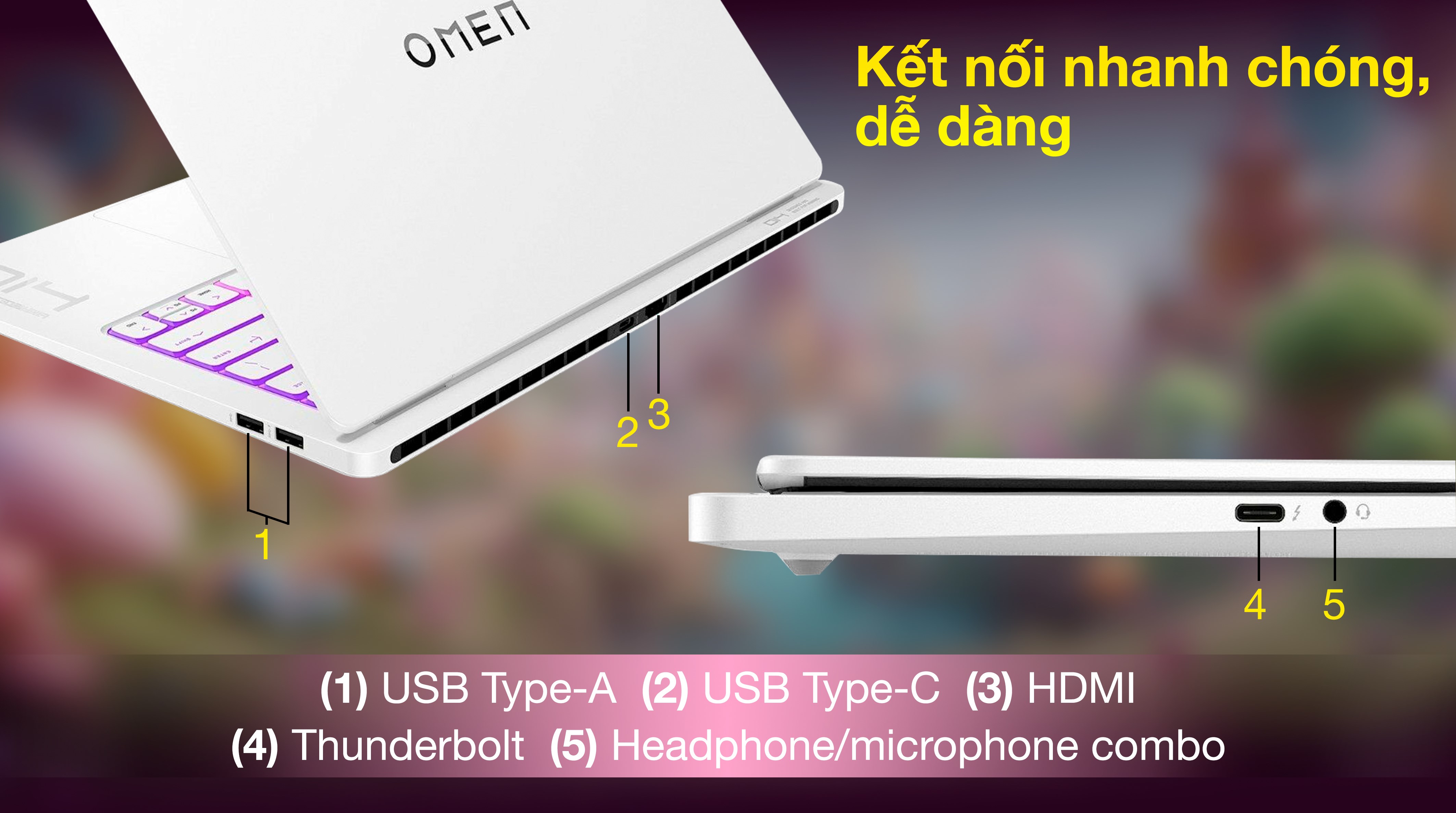 HP OMEN Transcend 14 fb0135TX Ultra 7 155H (AY8V1PA) - Cổng kết nối