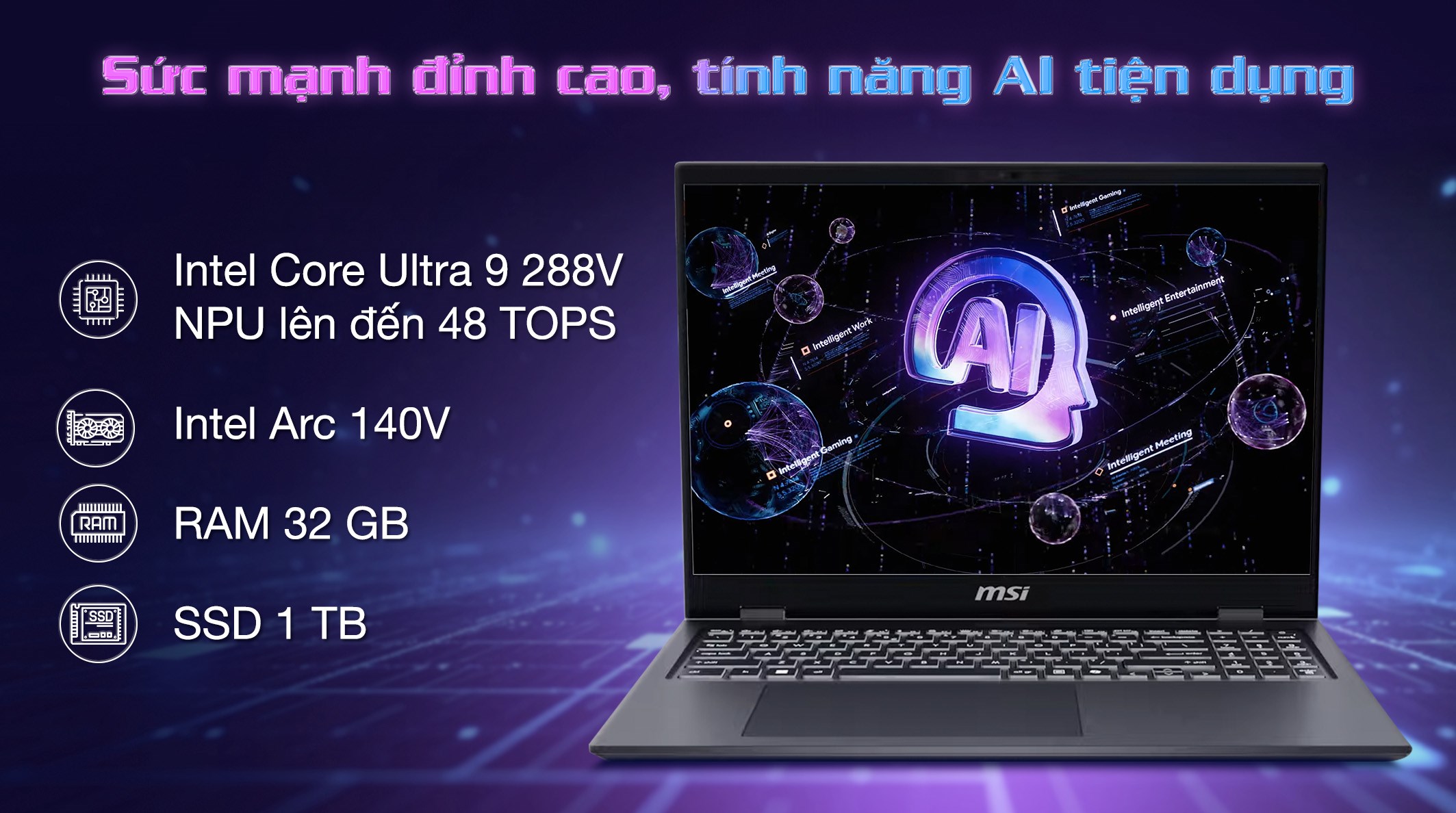 Laptop MSI Prestige 16 AI+ B2VMG - 016VN (Ultra 9 288V, 32GB, 1TB, 4K/UHD+ OLED, Win11)