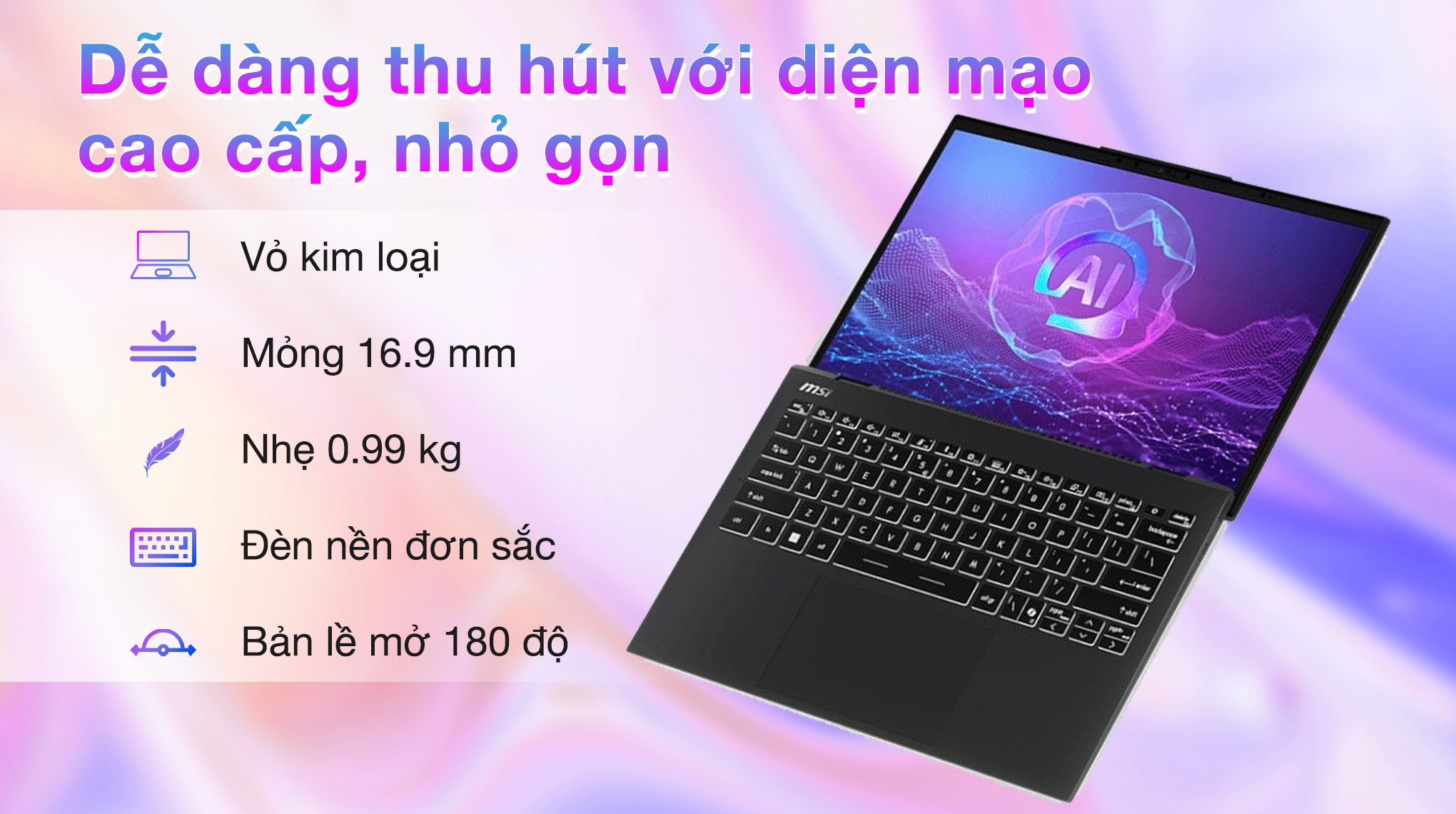 Laptop MSI Prestige 13 AI+ A2VMG - 040VN (Ultra 7 258V, 32GB, 1TB, 2.8K OLED, Win11)