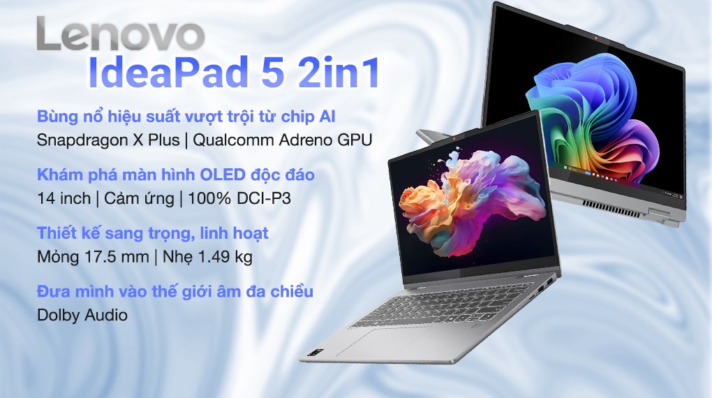 Laptop Lenovo IdeaPad 5 2in1 14Q8X9 - 83GH001FVN (X1P 42 100, 16GB, 512GB, WUXGA OLED, Cảm ứng, Win11)