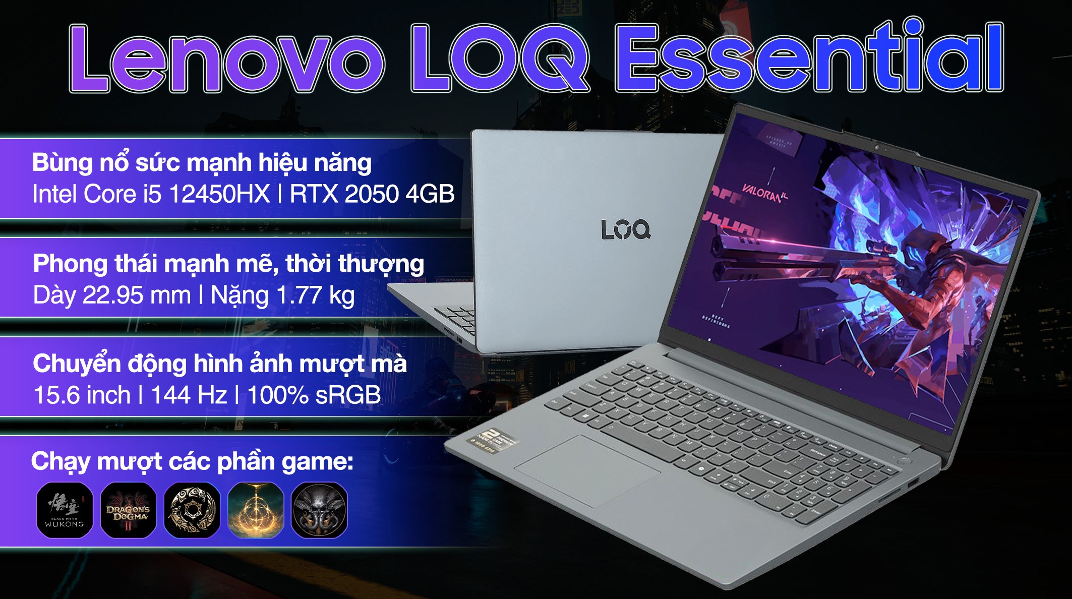 Laptop Lenovo Gaming LOQ 15IAX9E - 83LK000BVN (i5 12450HX, 16GB, 512GB, RTX 2050 4GB, Full HD 144Hz, Win11)