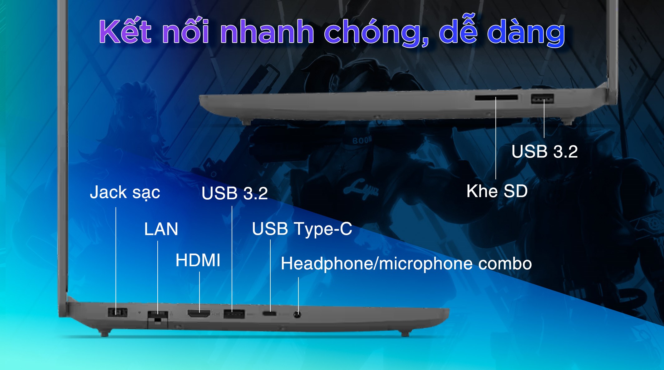 Lenovo Gaming LOQ Essential 15IAX9E i5 12450HX (83LK000BVN) - Cổng kết nối