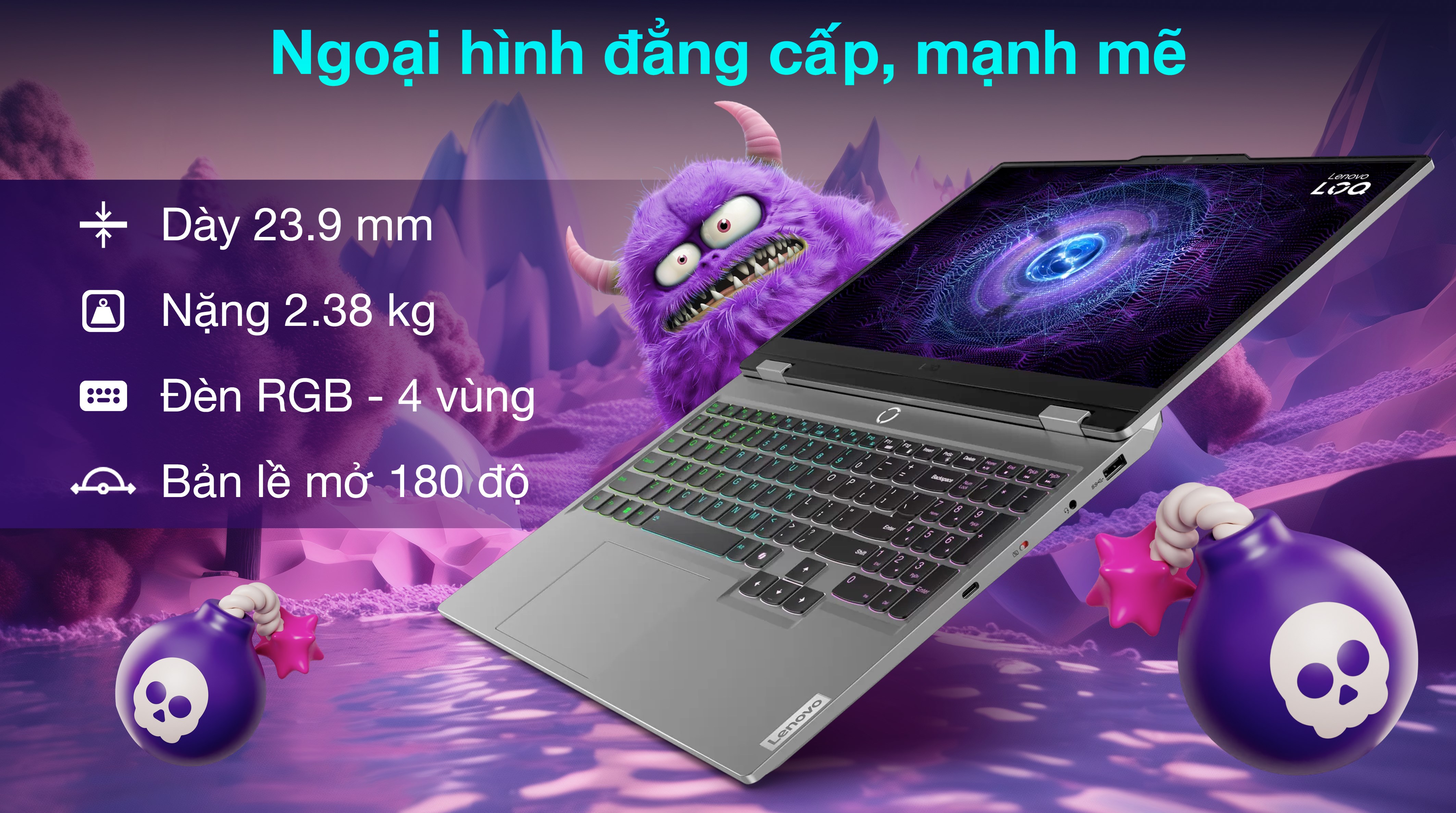 Laptop Lenovo Gaming LOQ 15IRX9 - 83DV00UGVN (i7 13650HX, 24GB, 512GB, RTX 4050 6GB, Full HD 144Hz, Win11)