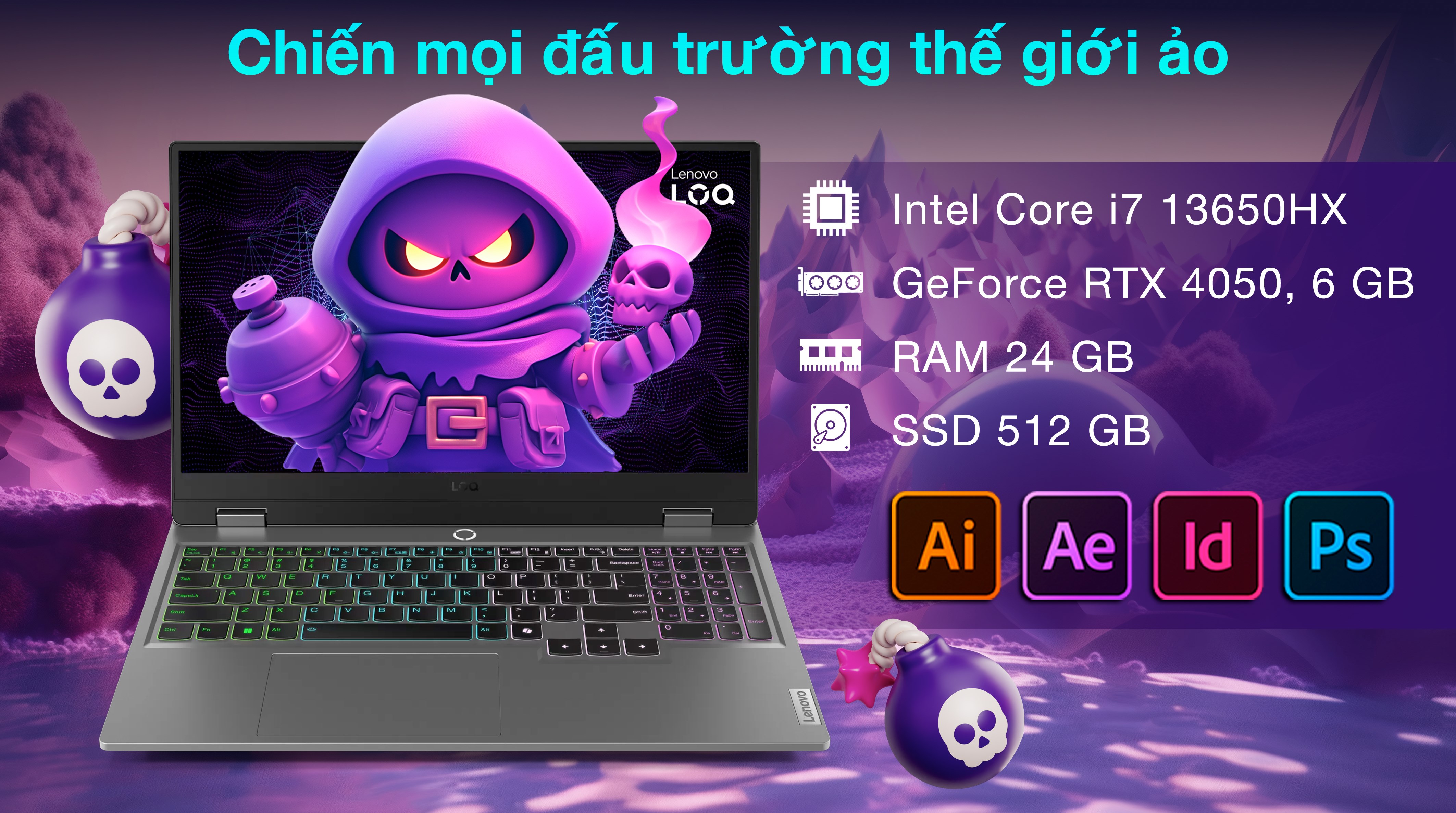 Laptop Lenovo Gaming LOQ 15IRX9 - 83DV00UGVN (i7 13650HX, 24GB, 512GB, RTX 4050 6GB, Full HD 144Hz, Win11)