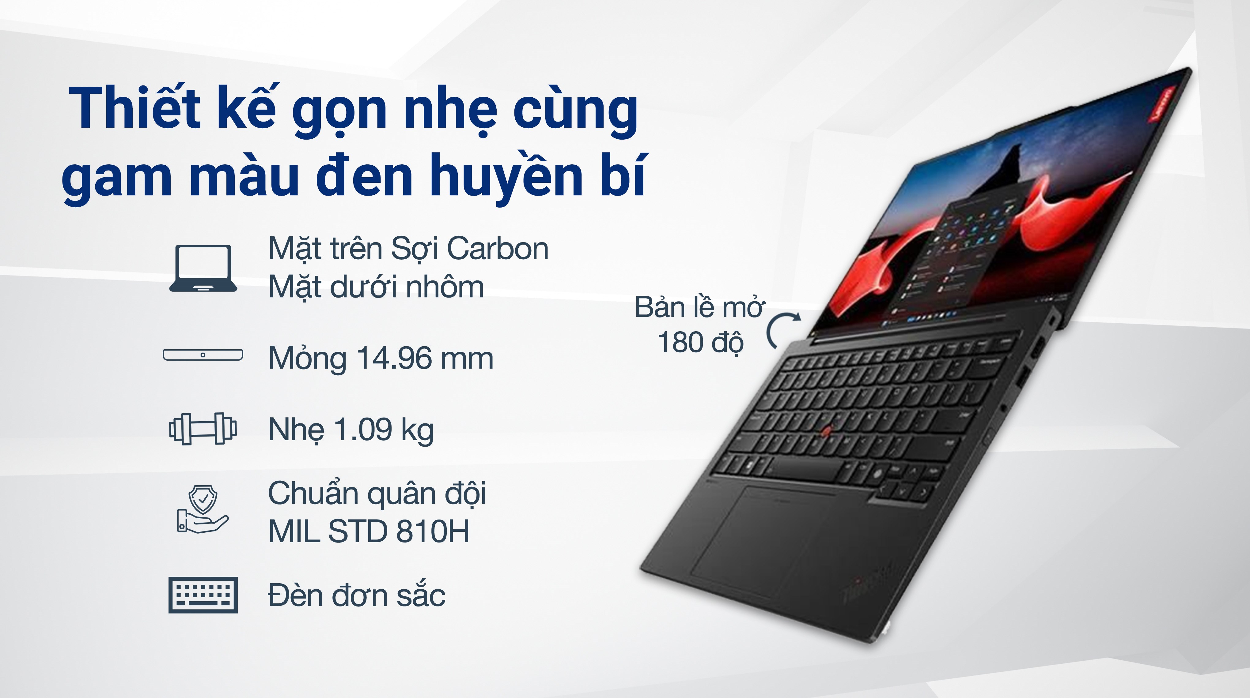 Laptop Lenovo ThinkPad X1 Carbon - 21KC008NVN (Ultra 7 155H, 32GB, 1TB, WUXGA, Win11 Pro)