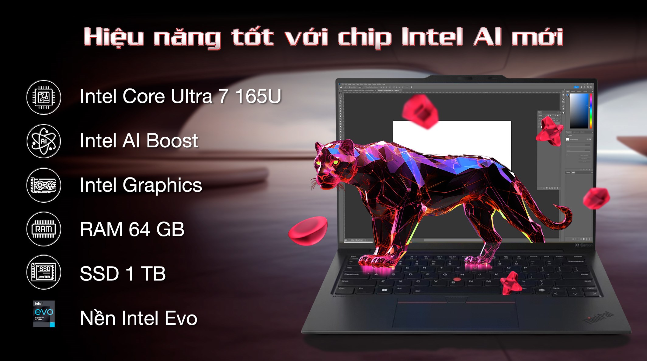 Laptop Lenovo ThinkPad X1 Carbon - 21KC00AGVN (Ultra 7 165U, 64GB, 1TB, 2.8K OLED 120Hz, Win11 Pro)