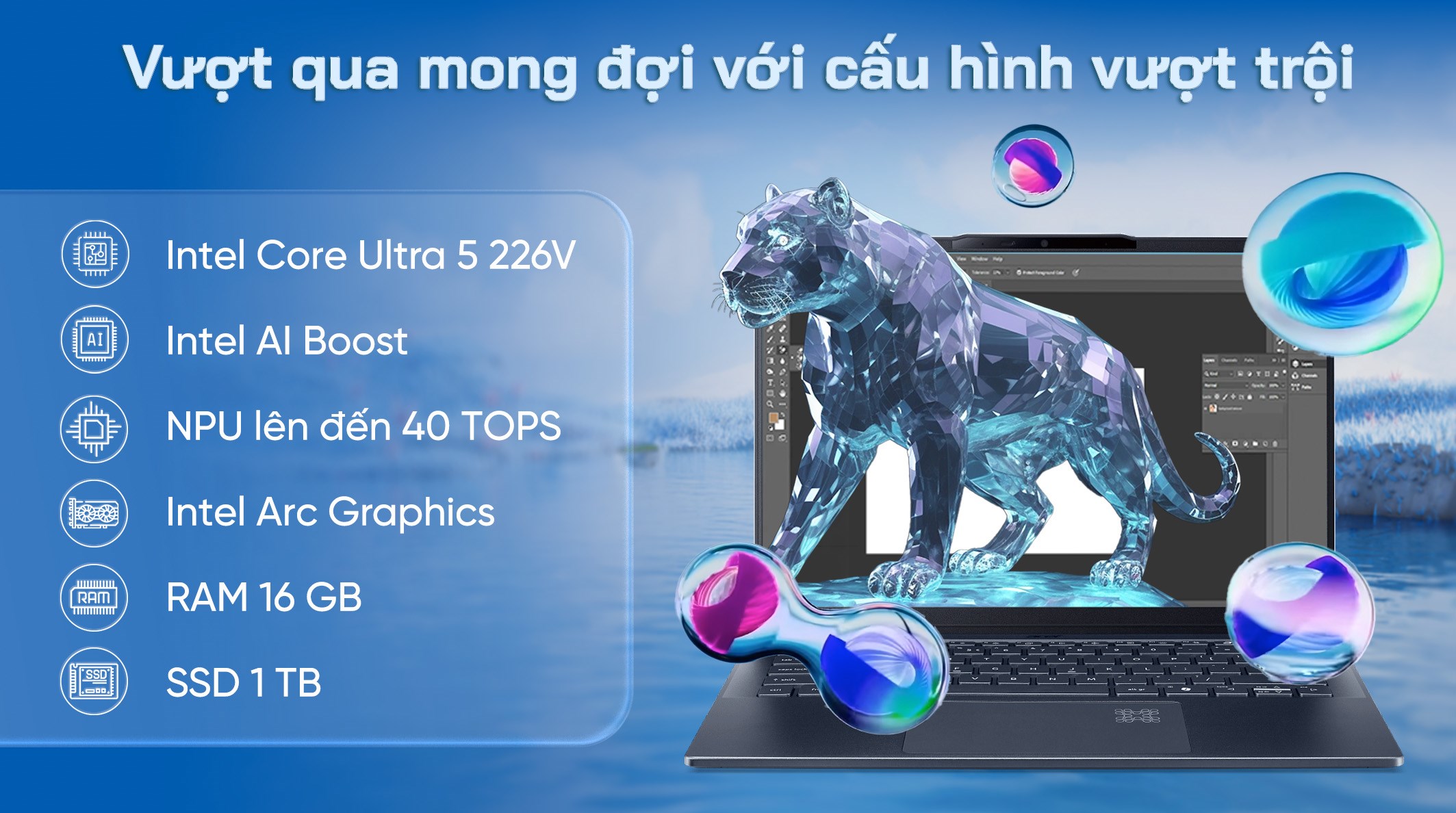 Laptop Acer Swift AI SF14 51 53P9 - NX.J2KSV.002 (Ultra 5 226V, 16GB, 1TB, 2.8K OLED 90Hz, Win11)