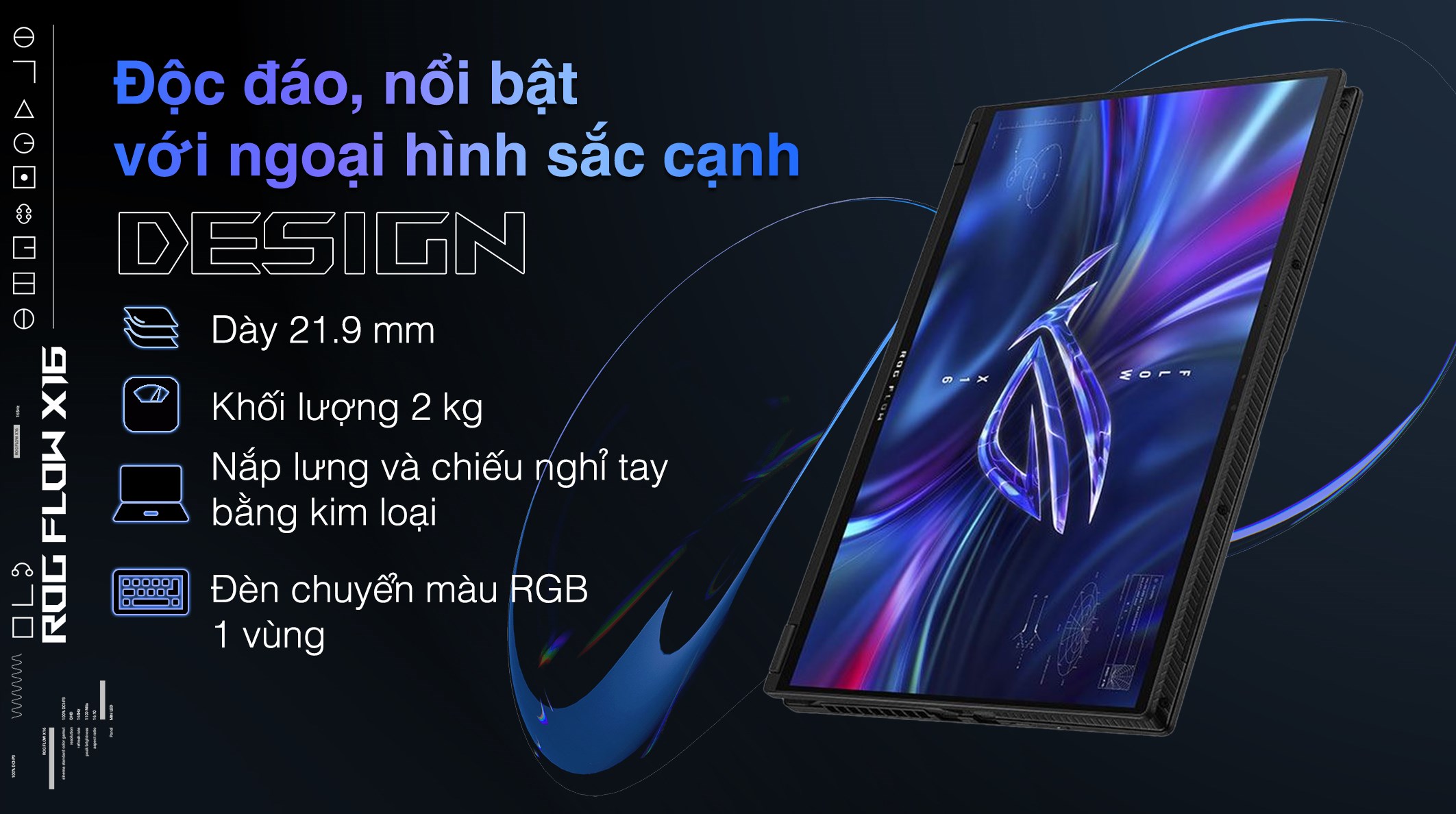 Laptop Asus Gaming ROG Flow X16 GV601VV - NF044W (i9 13900H, 16GB, 1TB, RTX 4060 8GB, WQXGA 240Hz, Cảm ứng, Win11)