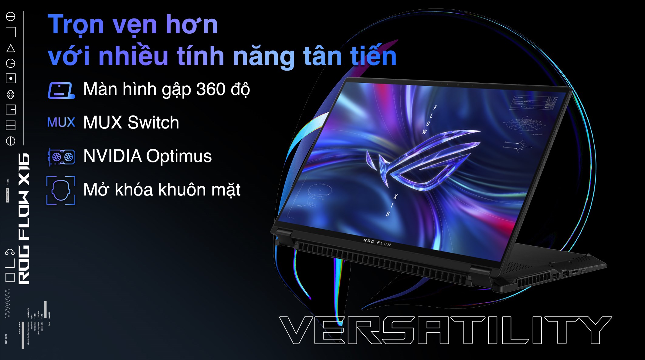 Laptop Asus Gaming ROG Flow X16 GV601VV - NF044W (i9 13900H, 16GB, 1TB, RTX 4060 8GB, WQXGA 240Hz, Cảm ứng, Win11)