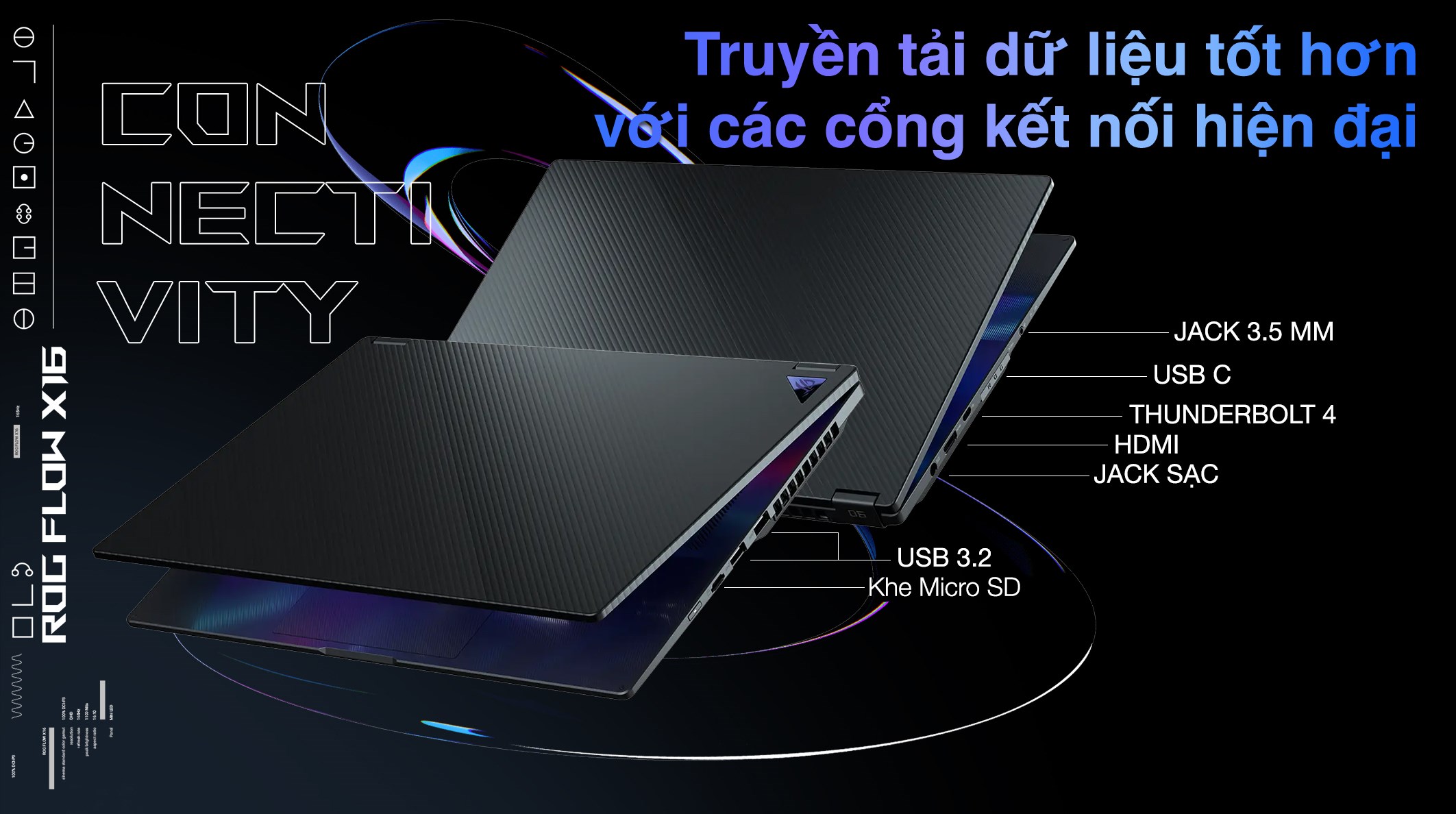 Laptop Asus Gaming ROG Flow X16 GV601VV - NF044W (i9 13900H, 16GB, 1TB, RTX 4060 8GB, WQXGA 240Hz, Cảm ứng, Win11)