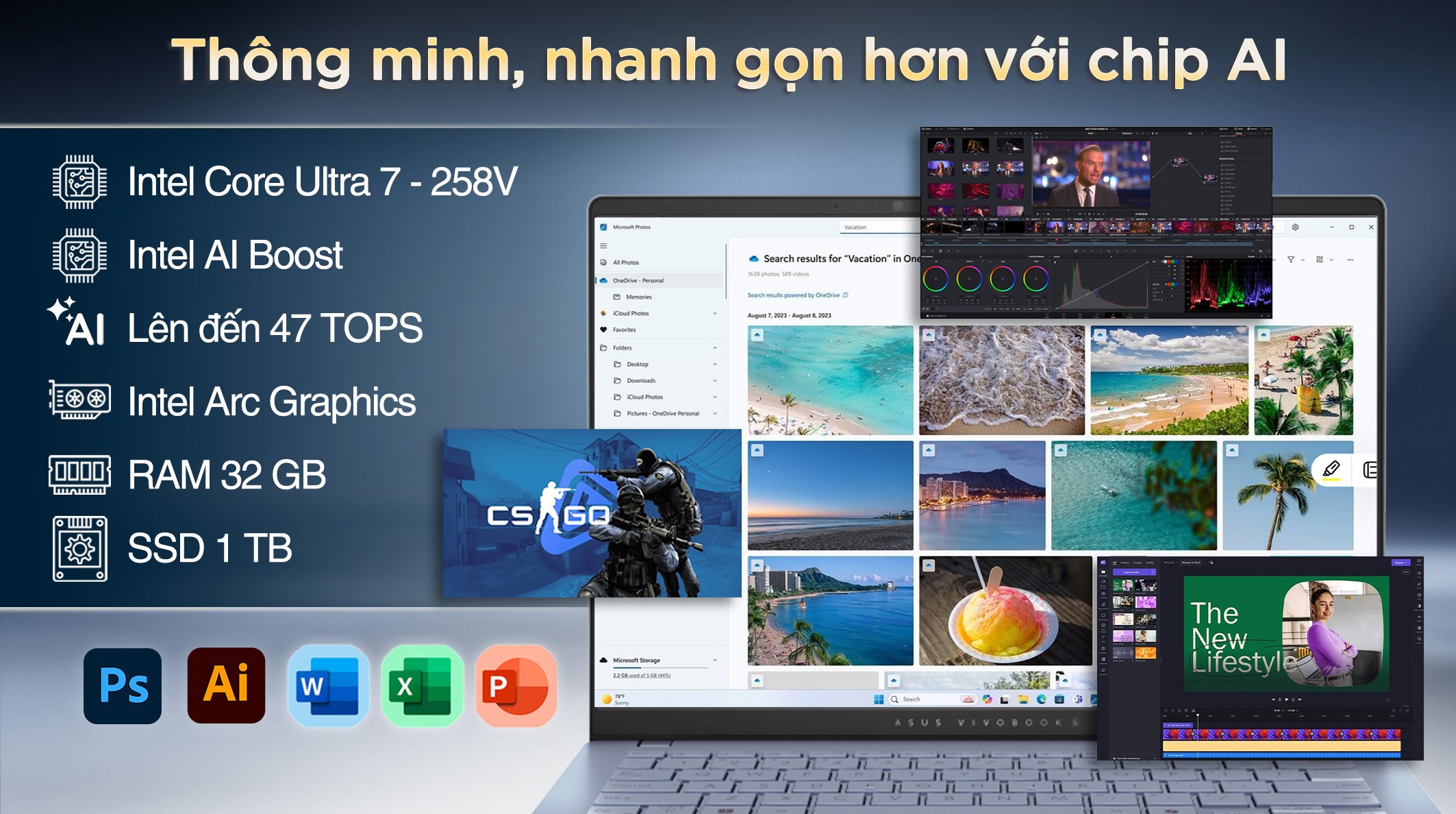 Laptop Asus Vivobook S14 S5406SA - PP059WS (Ultra 7 258V, 32GB, 1TB, 2.8K OLED 120Hz, OfficeHS, Win11)