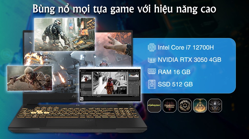 Laptop Asus TUF Gaming F15 FX507ZC4 - HNi7MW (i7 12700H, 16GB, 512GB, RTX 3050 4GB, Full HD 144Hz, Win11)