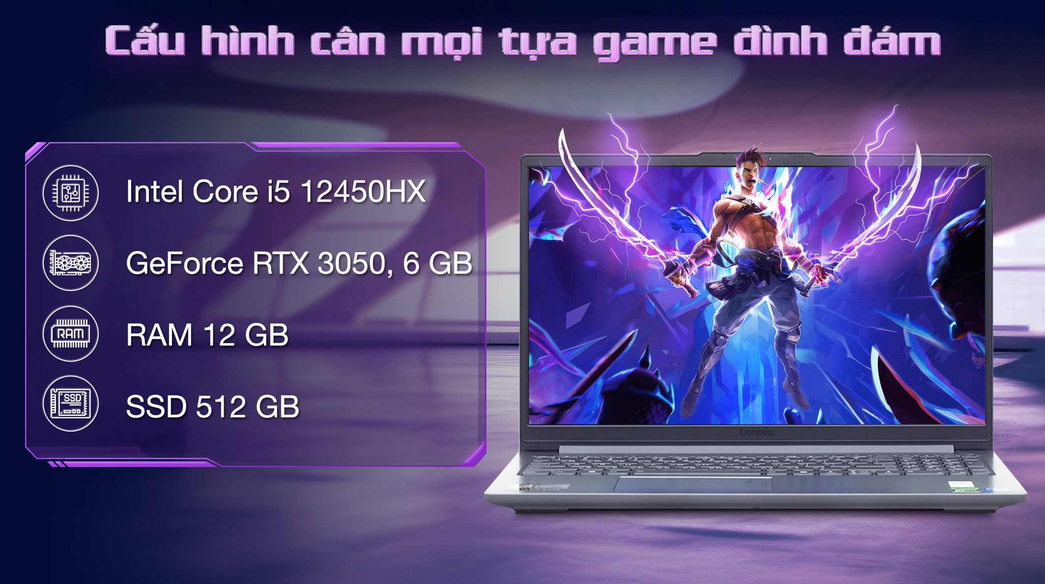 Laptop Lenovo Gaming LOQ 15IAX9E - 83LK0036VN (i5 12450HX, 12GB, 512GB, RTX 3050 6GB, Full HD 144Hz, Win11)