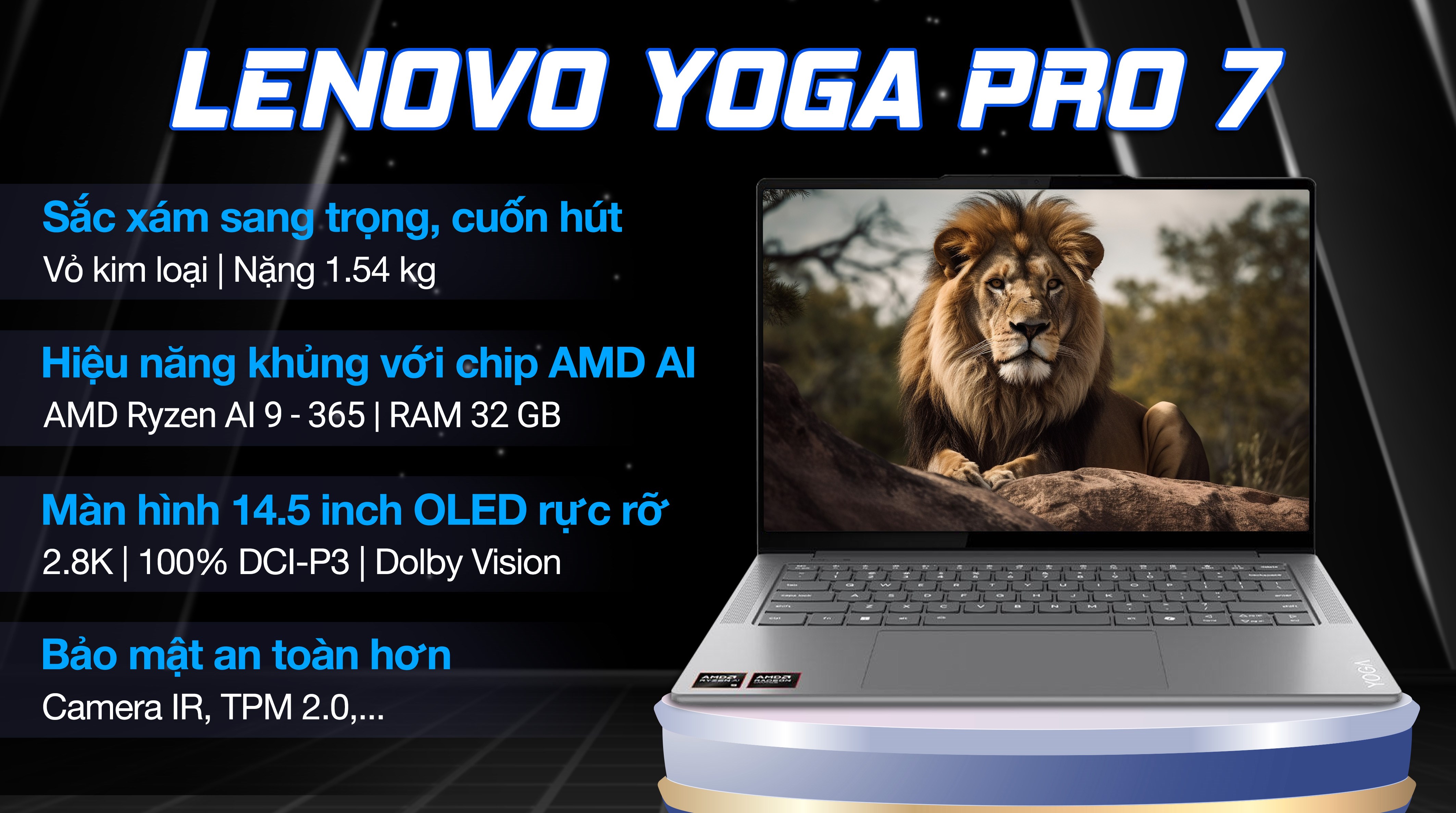 Laptop Lenovo Yoga Pro 7 14ASP9 - 83HN0022VN (R9 AI 365, 32GB, 1TB, 2.8K OLED 120Hz, OfficeHs, Win11)