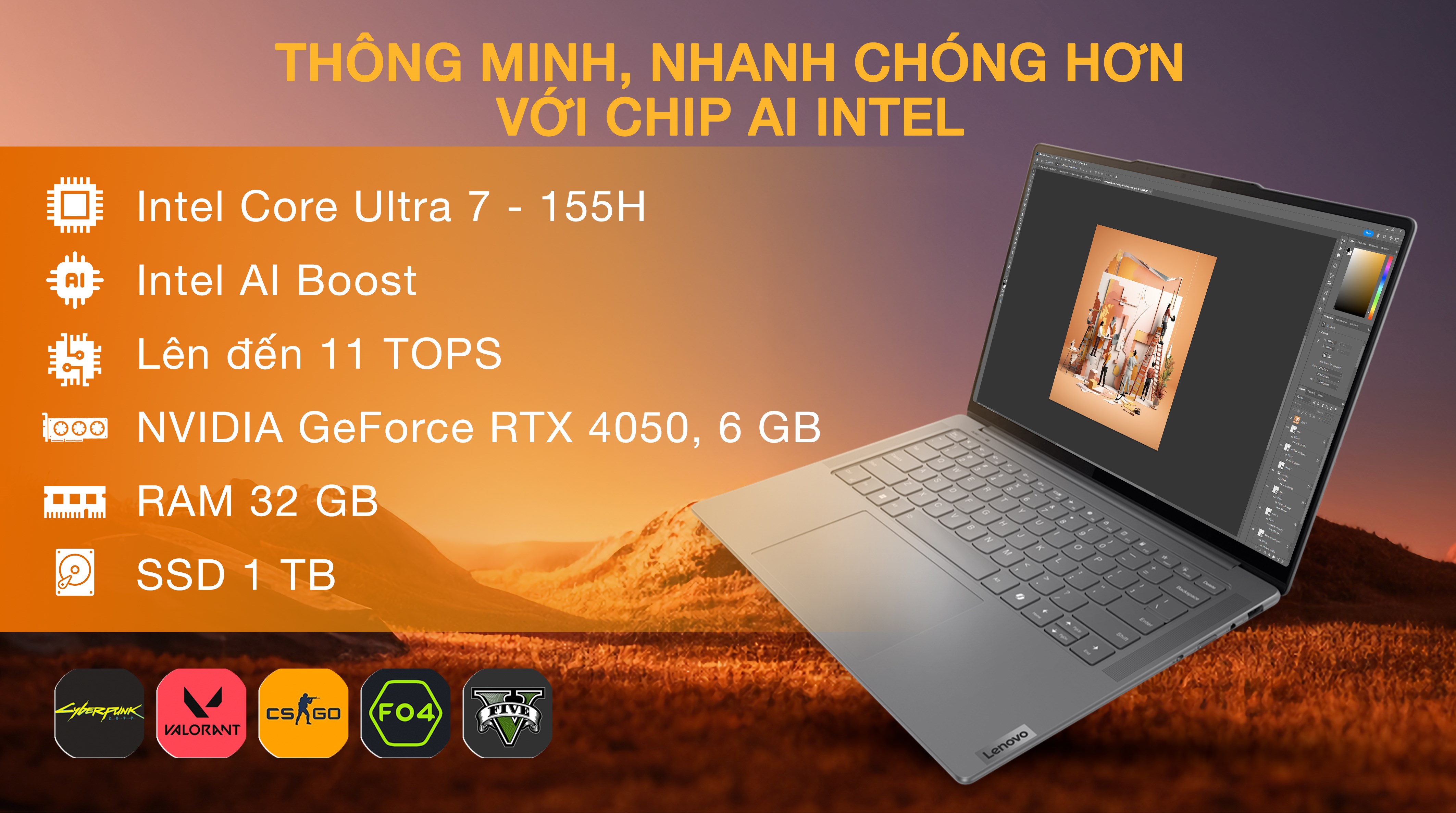 Laptop Lenovo Yoga Pro 7 14IMH9 - 83E2006MVN (Ultra 7 155H, 32GB, 1TB, RTX 4050 6GB, 2.8K OLED 120Hz, OfficeHS, Win11)