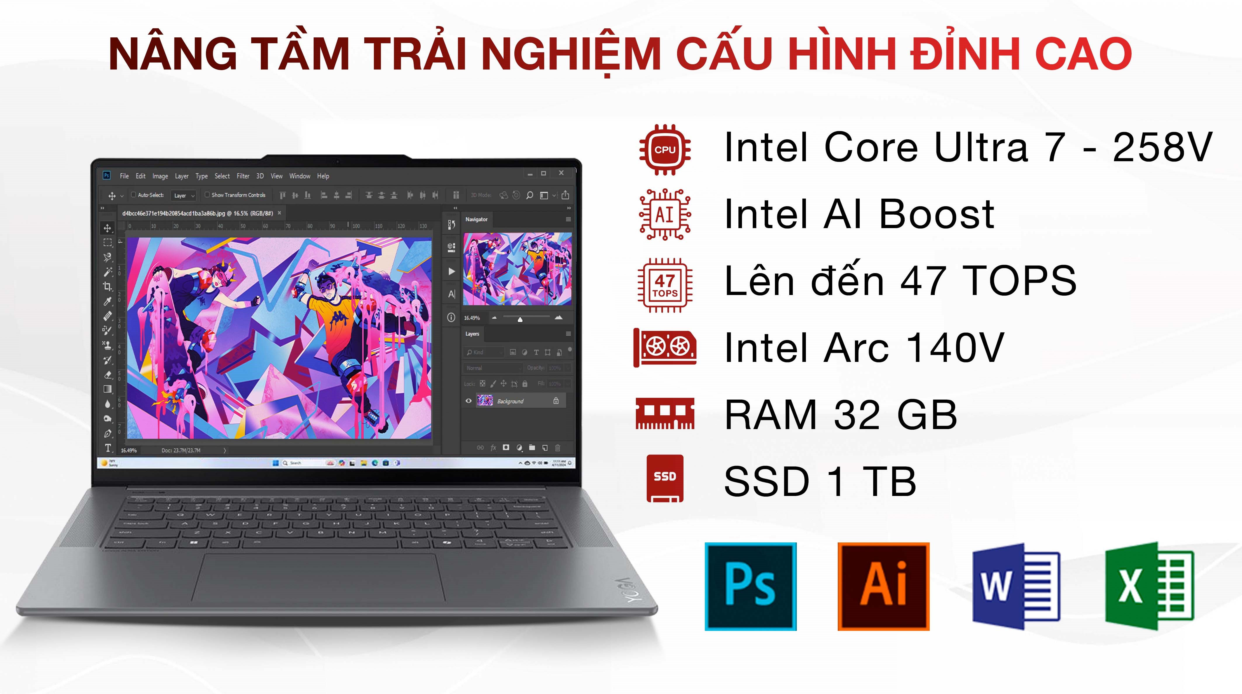 Laptop Lenovo Yoga Slim 7 15ILL9 - 83HM000GVN (Ultra 7 258V, 32GB, 1TB, 2.8K 120Hz, Cảm ứng, OfficeHS, Win11)
