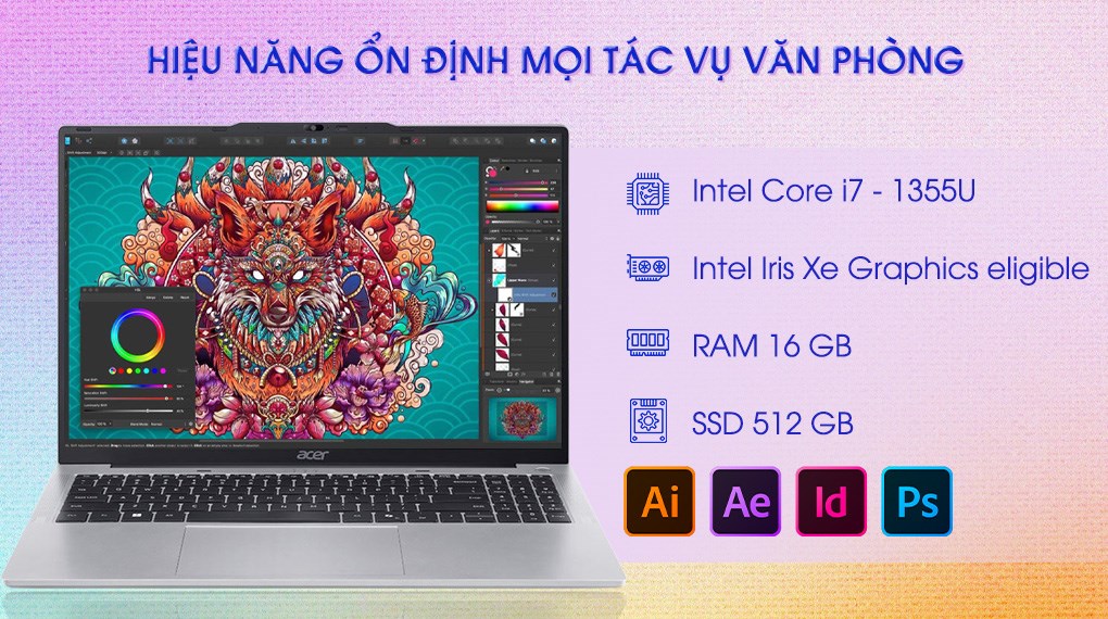 Laptop Acer Aspire Lite 16 G2 AL16 52P 76DU - NX.J2SSV.005 (i7 1355U, 16GB, 512GB, Full HD+, Win11)