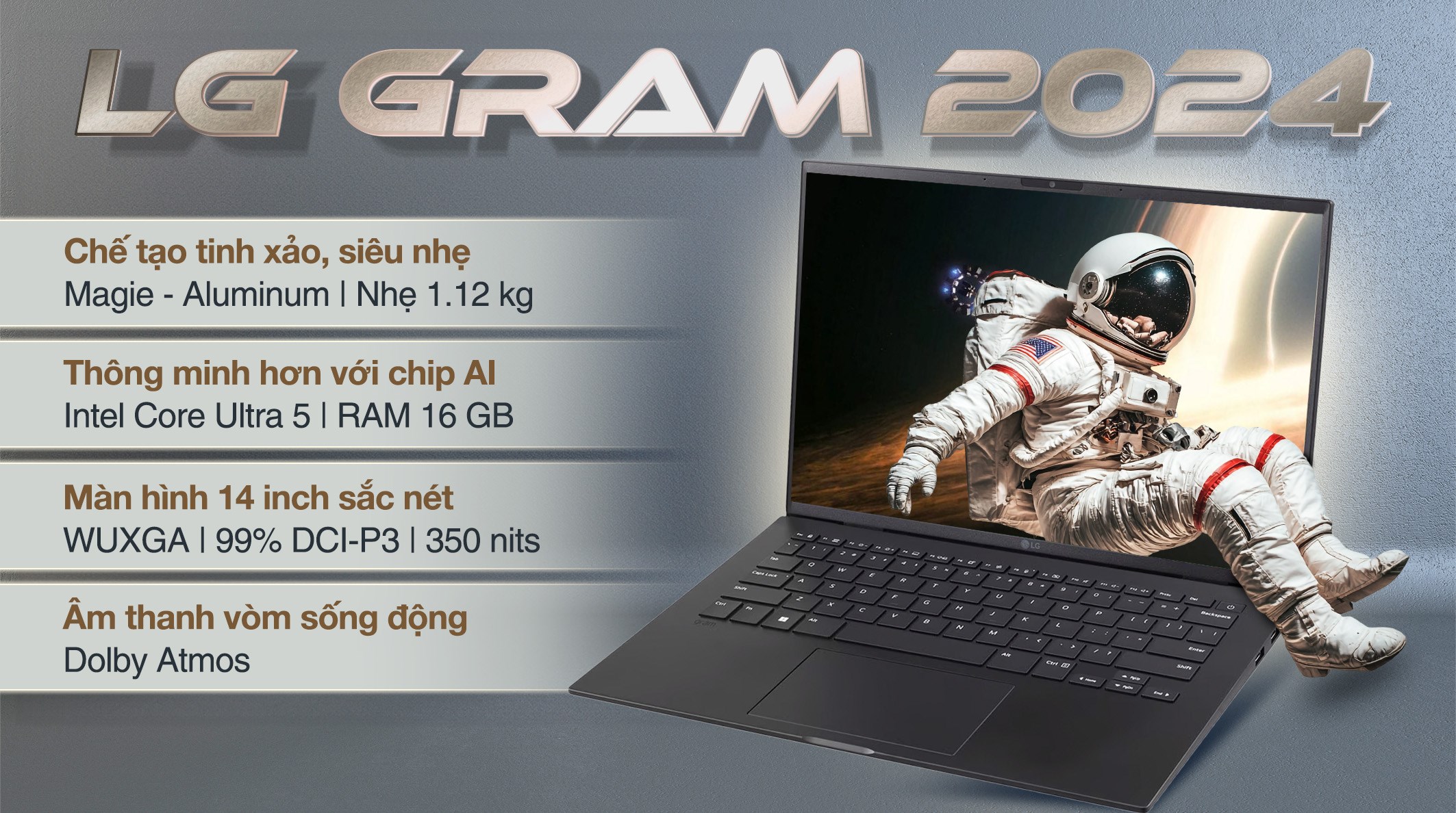Laptop LG Gram 14Z90S - 14Z90S-G.AH55A5 (Ultra 5 125H, 16GB, 512GB, WUXGA, Win11)