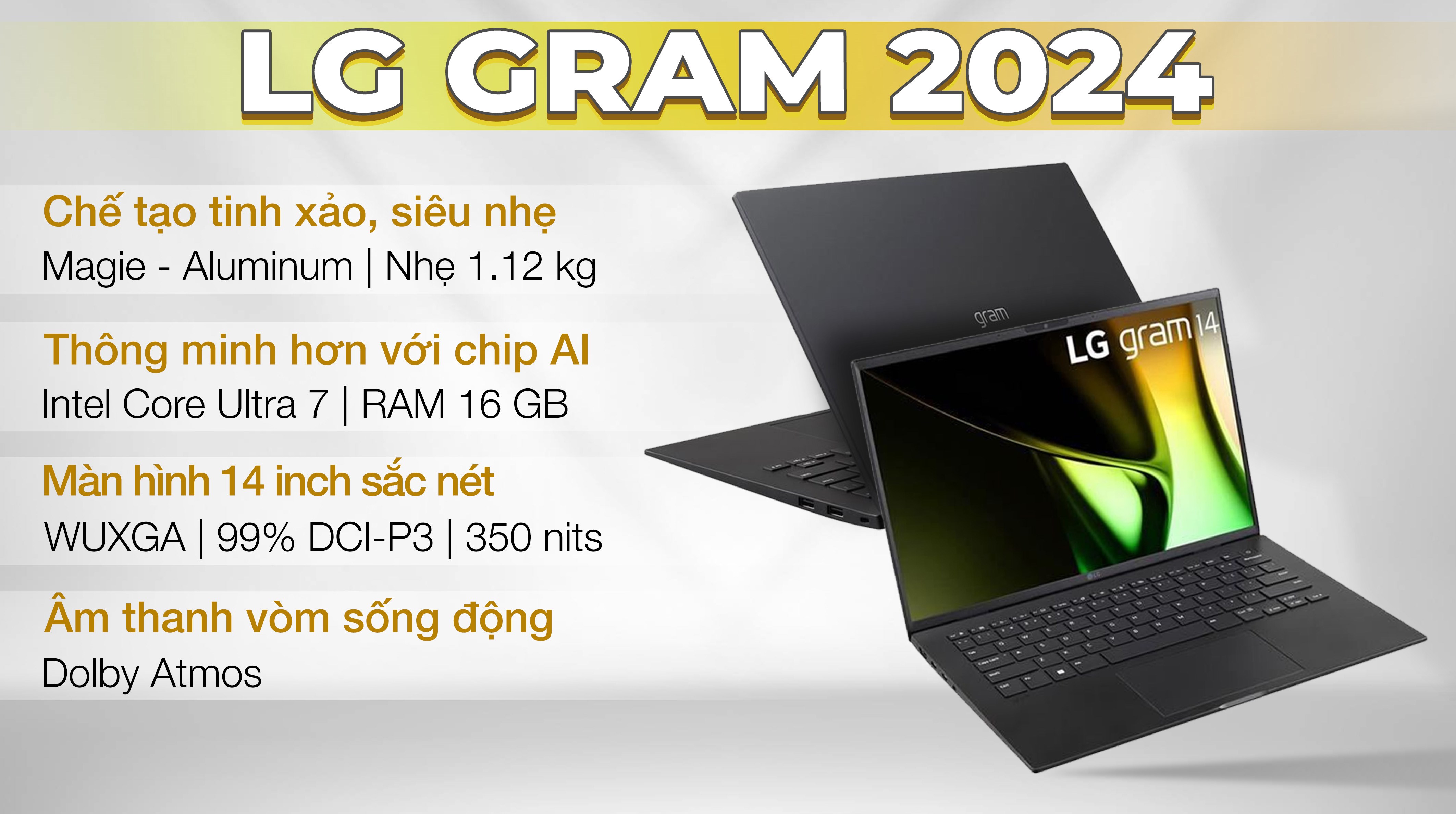 Laptop LG Gram 14Z90S - 14Z90S-G.AH75A5 (Ultra 7 155H, 16GB, 512GB, WUXGA, Win11)