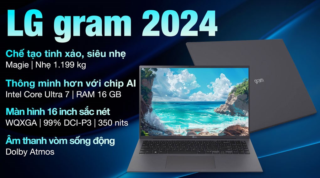 Laptop LG Gram 16Z90S - 16Z90S-G.AH76A5 (Ultra 7 155H, 16GB, 512GB, WQXGA, Win11)