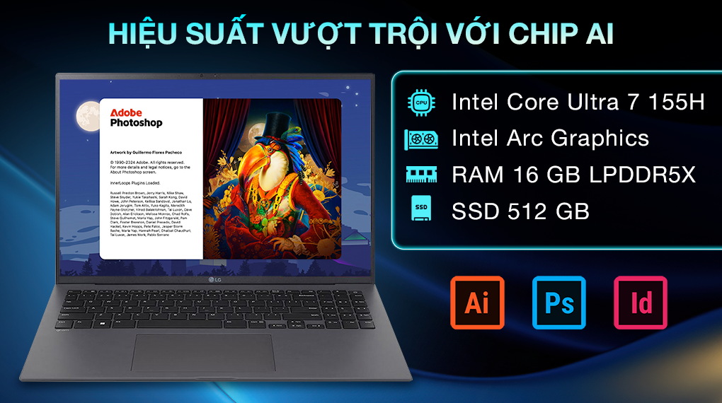 Laptop LG Gram 16Z90S - 16Z90S-G.AH76A5 (Ultra 7 155H, 16GB, 512GB, WQXGA, Win11)