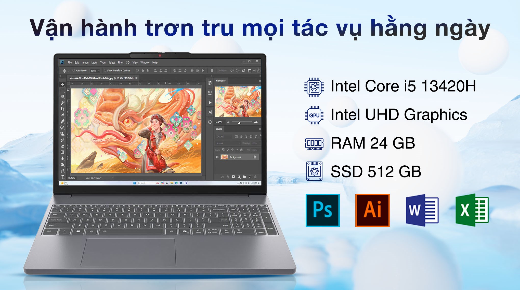 Laptop Lenovo IdeaPad Slim 3 15IRH10 - 83K1000GVN (i5 13420H, 24GB, 512GB, WUXGA, Win11)