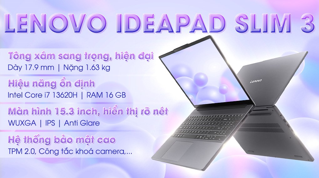 Laptop Lenovo IdeaPad Slim 3 15IRH10 - 83K1000JVN (i7 13620H, 16GB, 512GB, WUXGA, Win11)