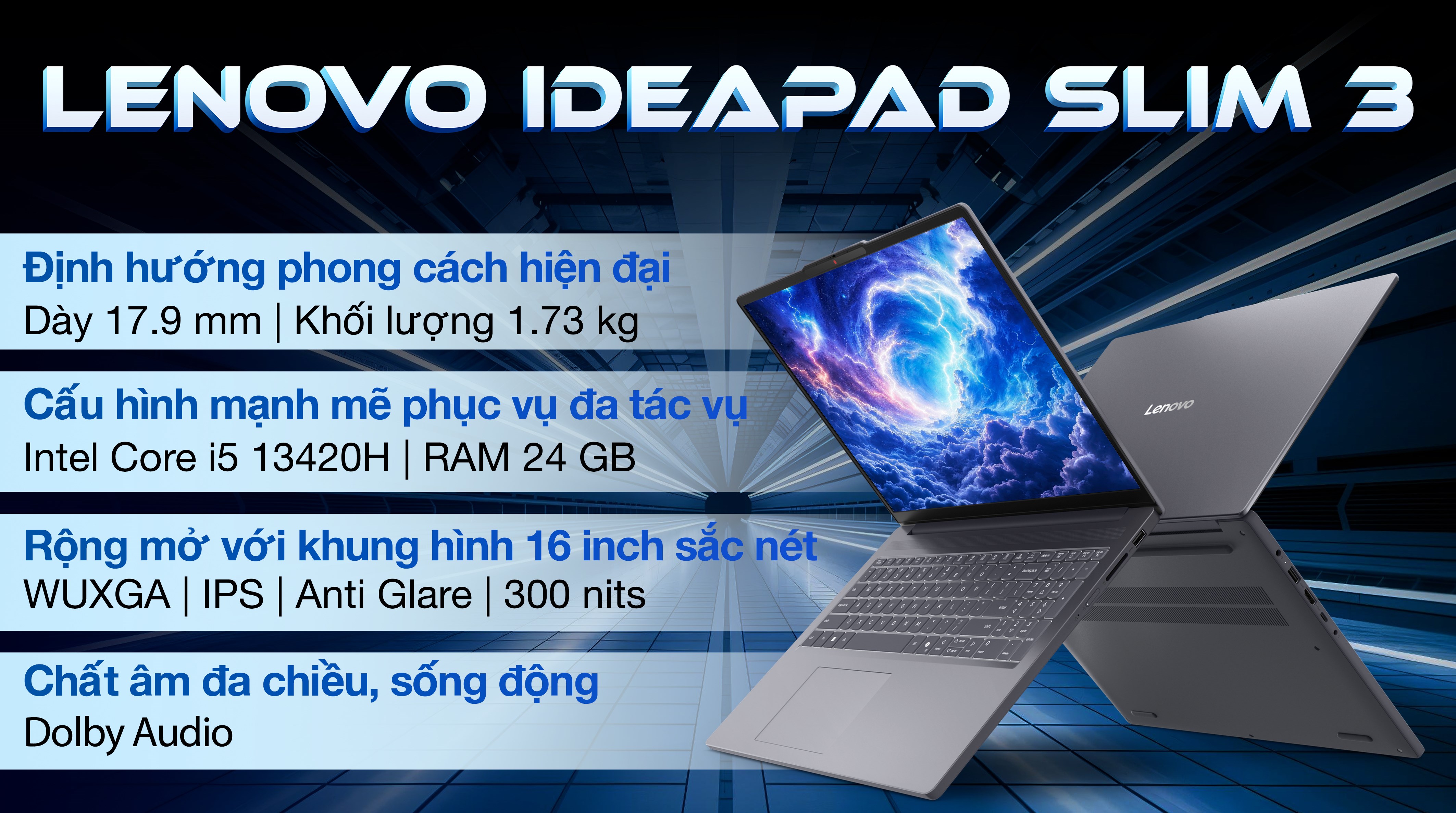 Laptop Lenovo Ideapad Slim 3 16IRH10 i5 13420H/24GB/512GB/Win11 (83K20003VN)