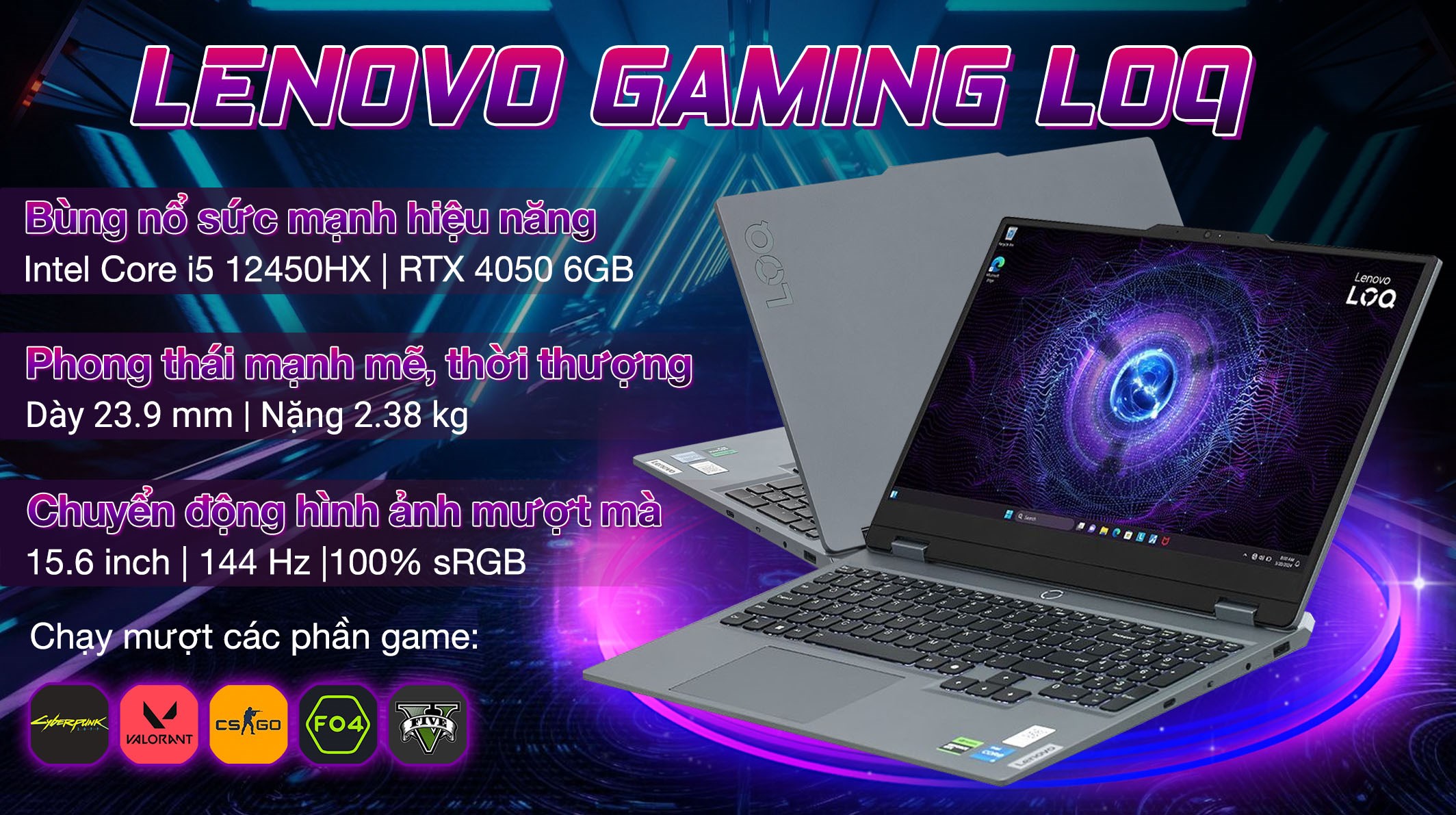 Laptop Lenovo LOQ 15IAX9 i5 12450HX/12GB/512GB/6GB RTX4050/144Hz/Win11 (83GS001QVN)