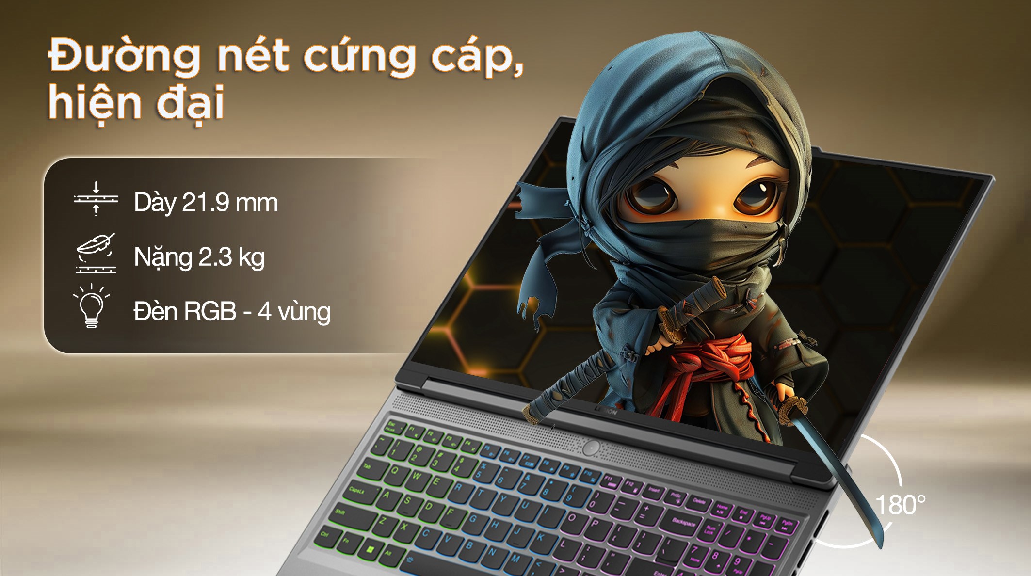 Laptop Lenovo Gaming Legion Slim 5 16AHP9 - 83DH003AVN (R7 8845HS, 16GB, 512GB, RTX 4060 8GB, WQXGA 165Hz, Win11)